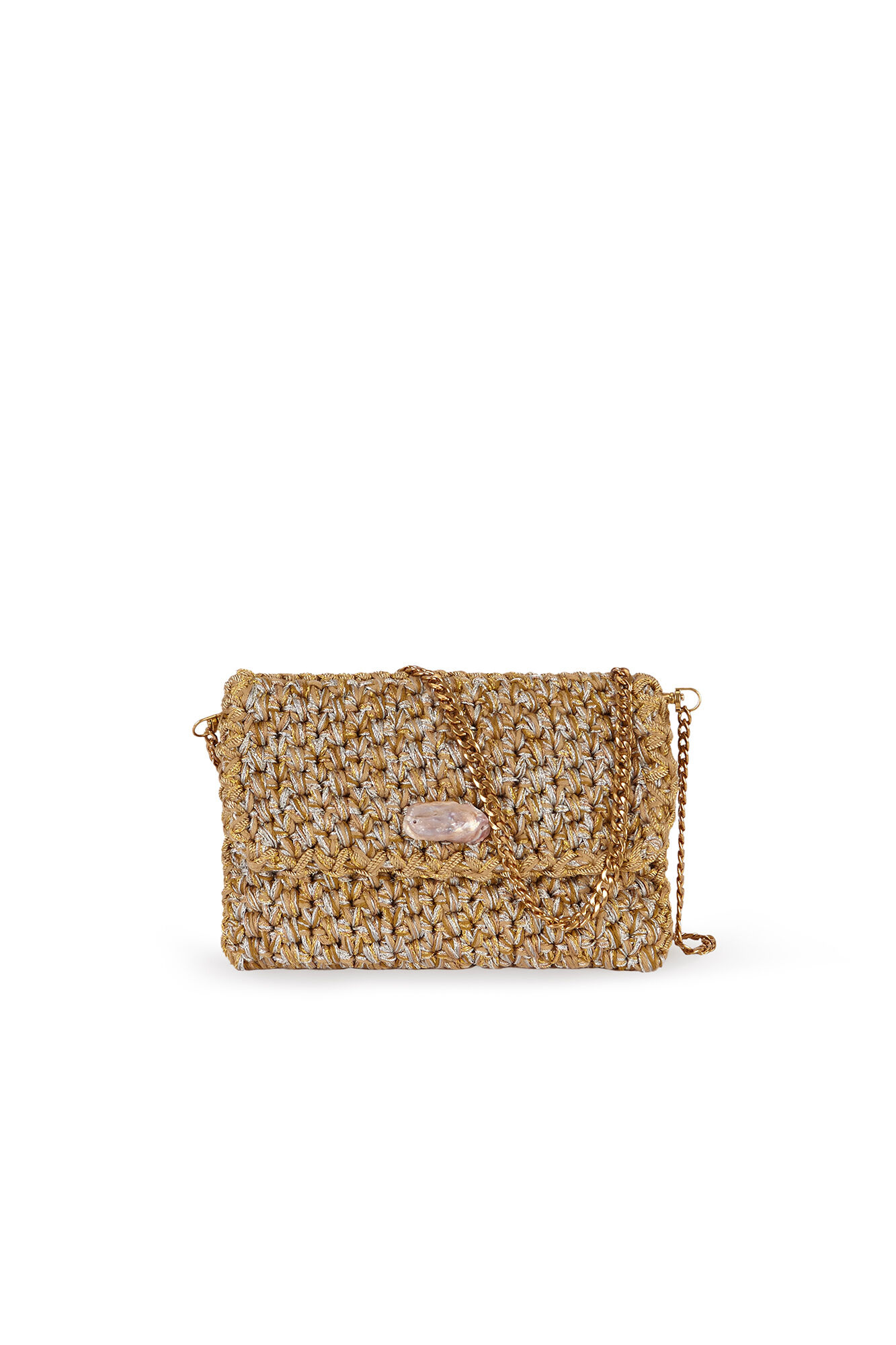 Hoss Intropia Numa. Bolsa trenzada de tejido Dorado