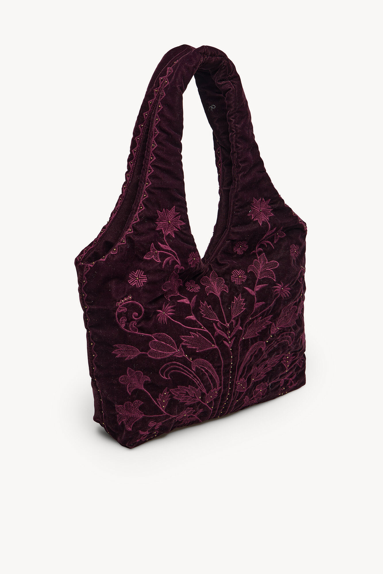 Hoss Intropia Nuria. Bolsa hobo de terciopelo bordado Granate