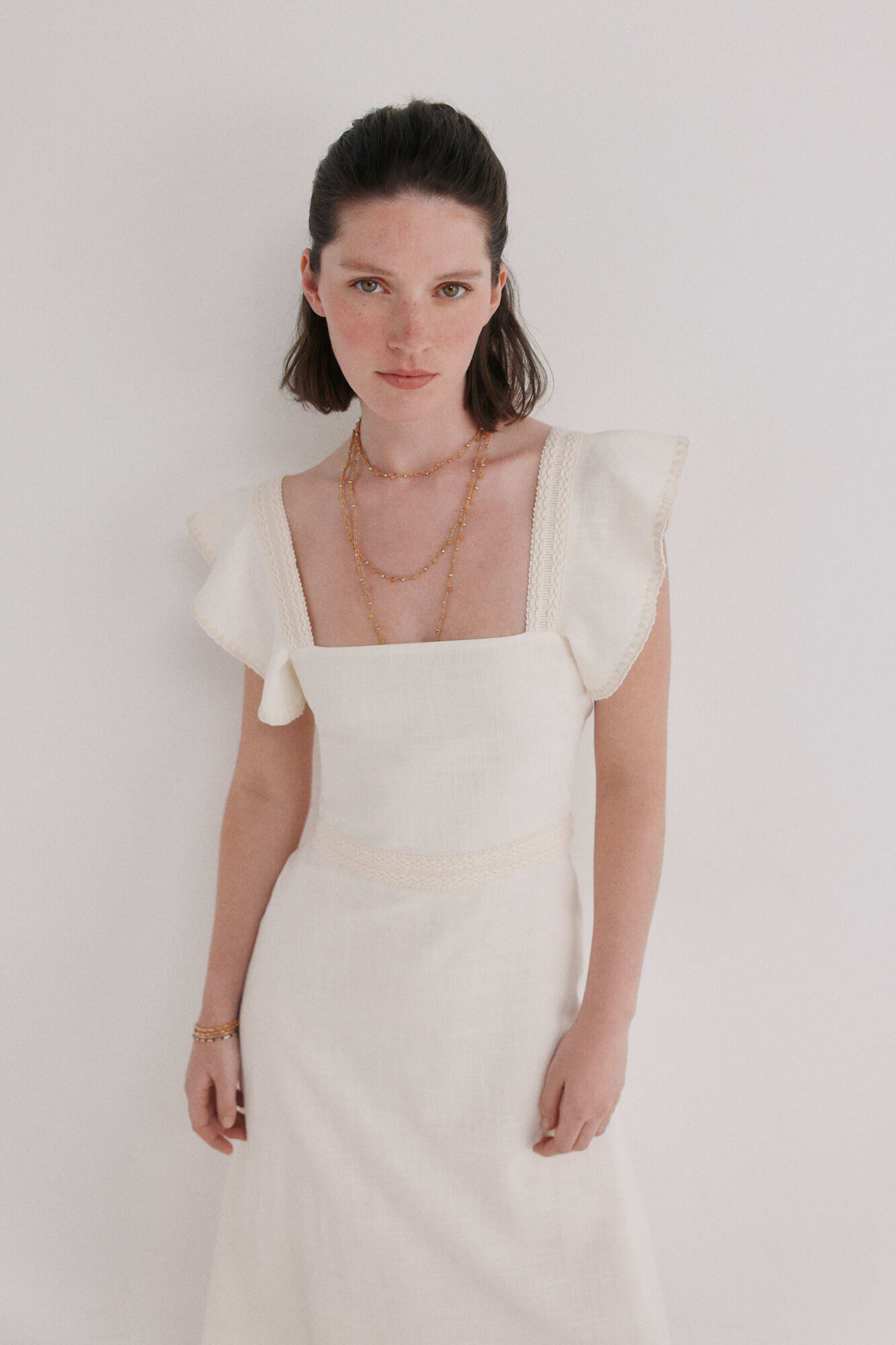 Hoss Intropia Amaya. Vestido midi algod&oacute;n Marfil