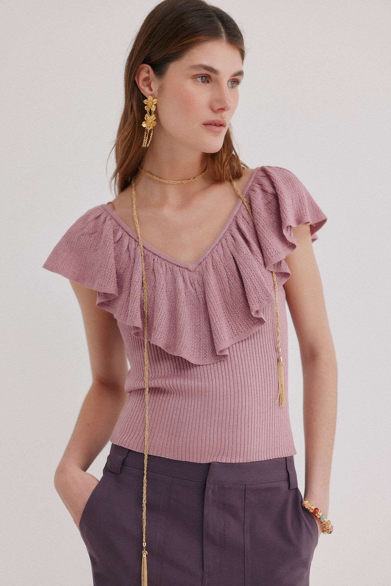 Hoss Intropia Inna. Top con volante Rosa