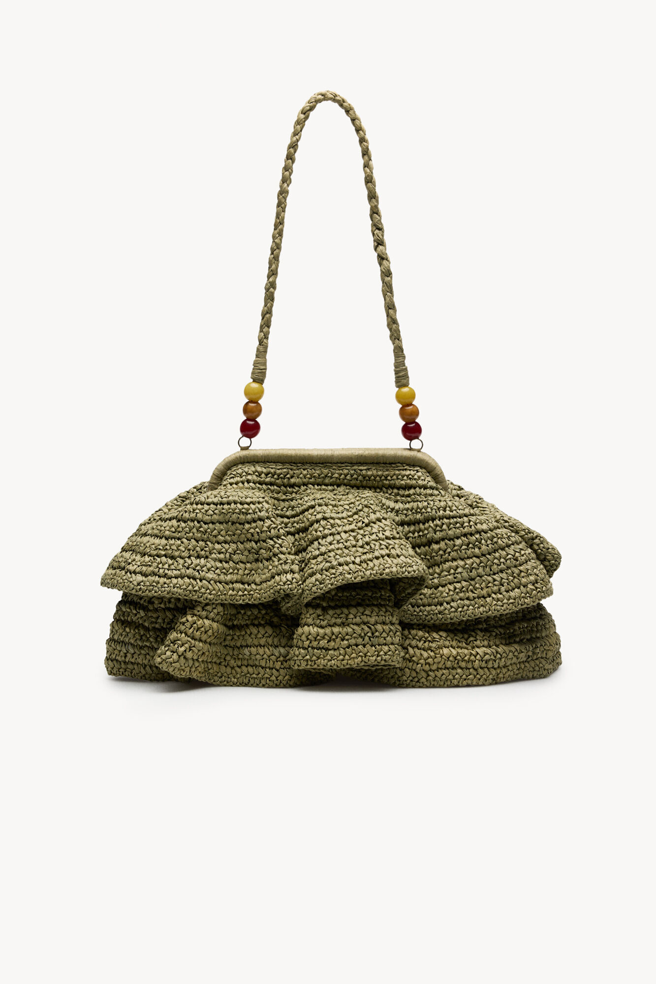 Hoss Intropia Nagore. Bolsa de fibras naturales con volantes Kaki