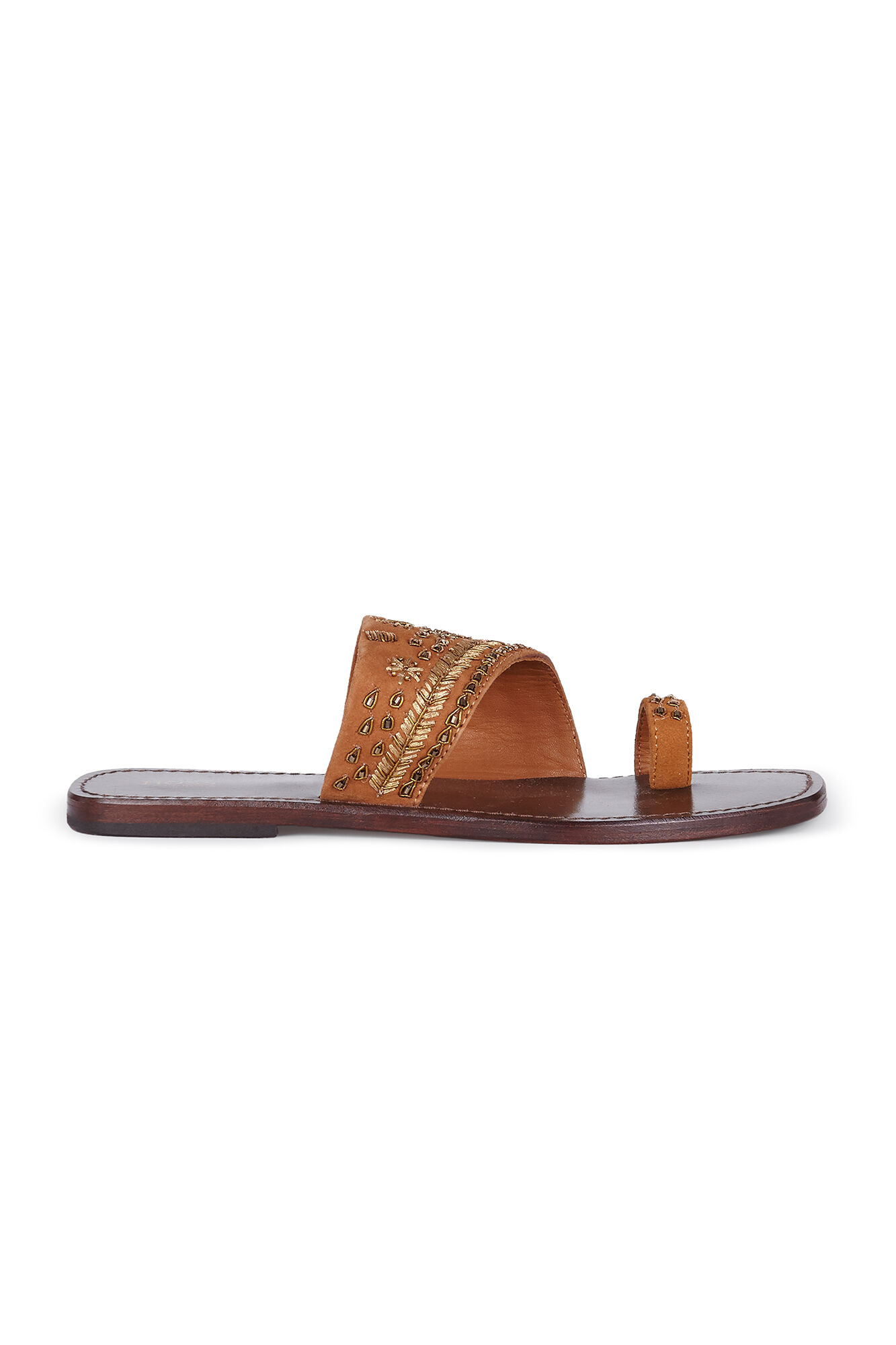 Hoss Intropia Macarena. Sandalias de ante bordadas Camel
