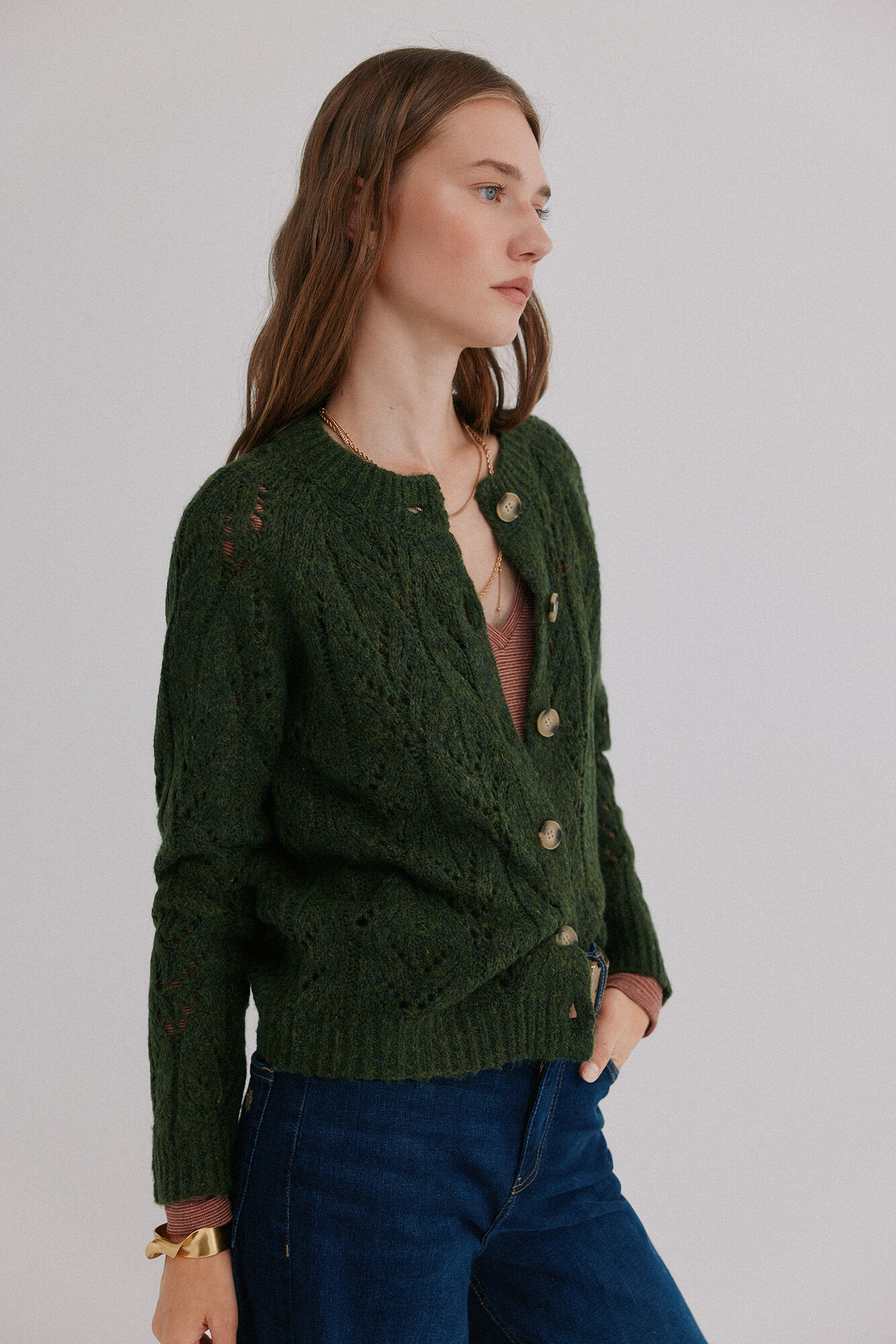 Hoss Intropia Ivette. C&aacute;rdigan calado Verde oscuro