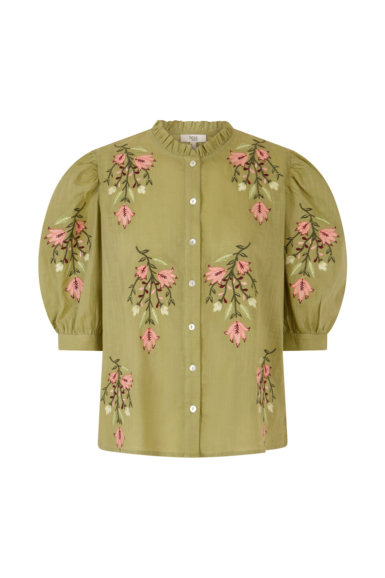 Hoss Intropia Capri. Blusa bordado floral Kaki