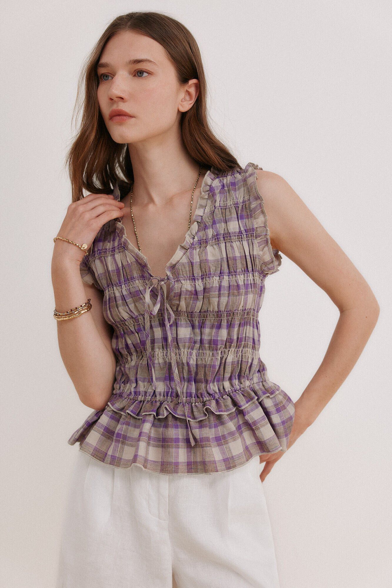 Hoss Intropia Galilea. Top cuadros Lila