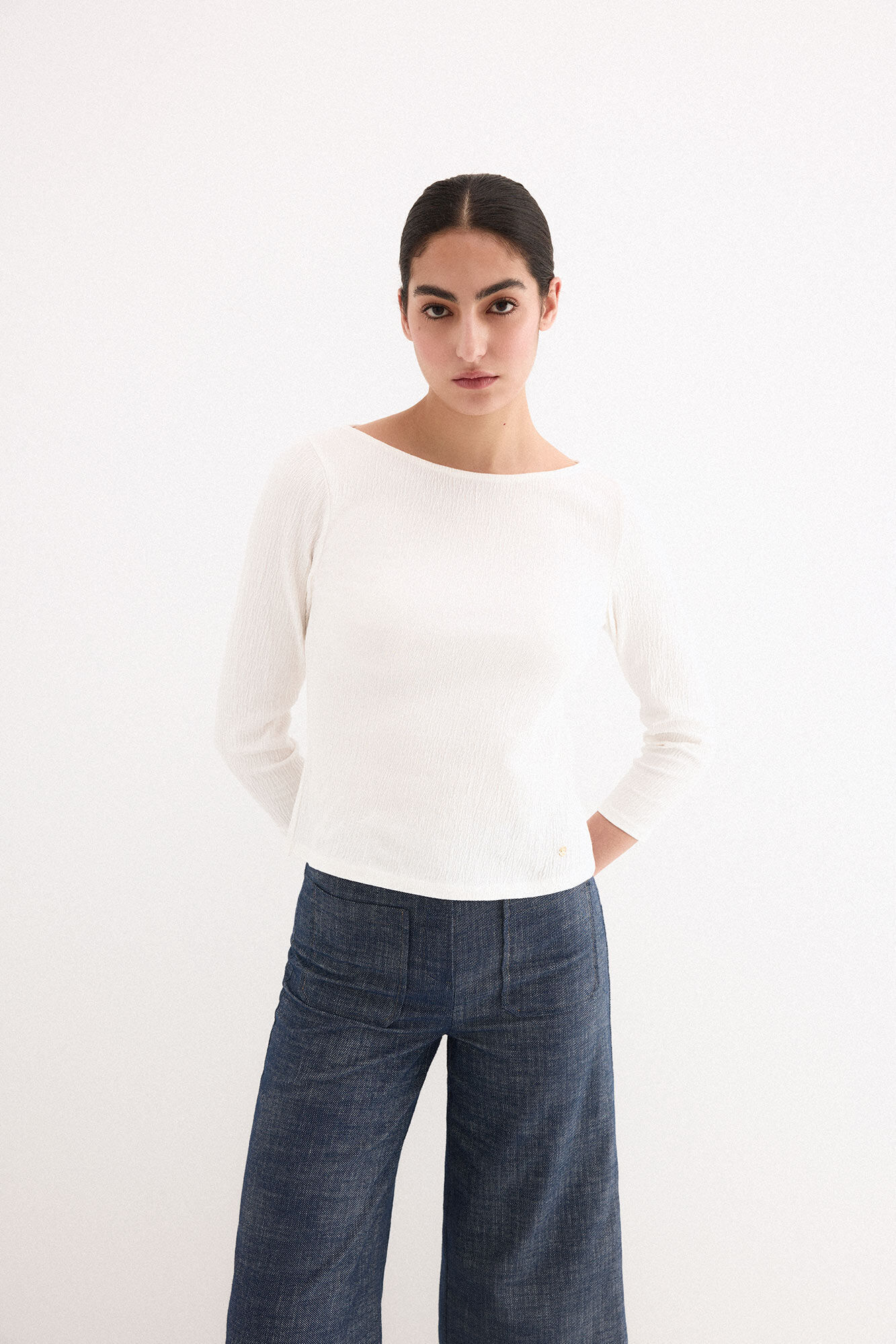 Pedro del Hierro Top arrugadito de cuello barco