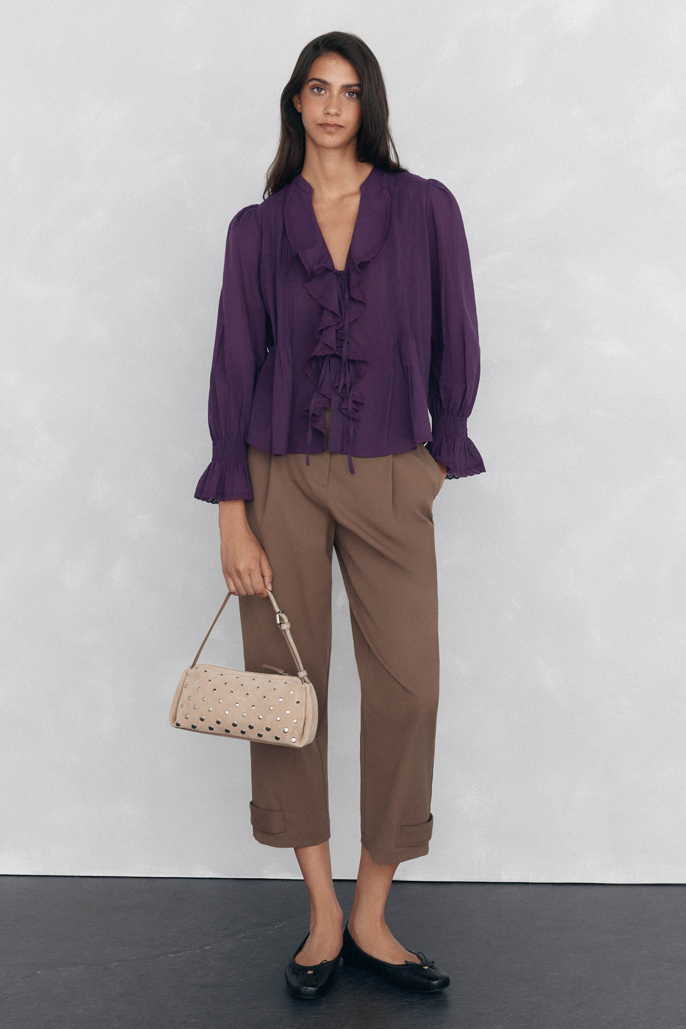 Pedro del Hierro Blusa rom&aacute;ntica con volante Morado