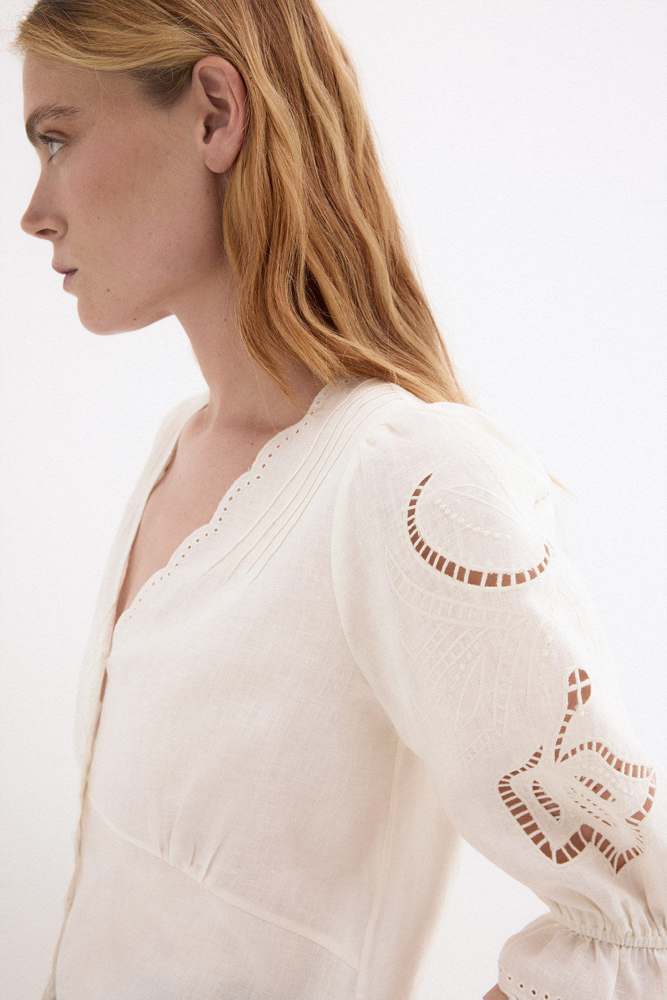 Pedro del Hierro Blusa lino bordados Crudo
