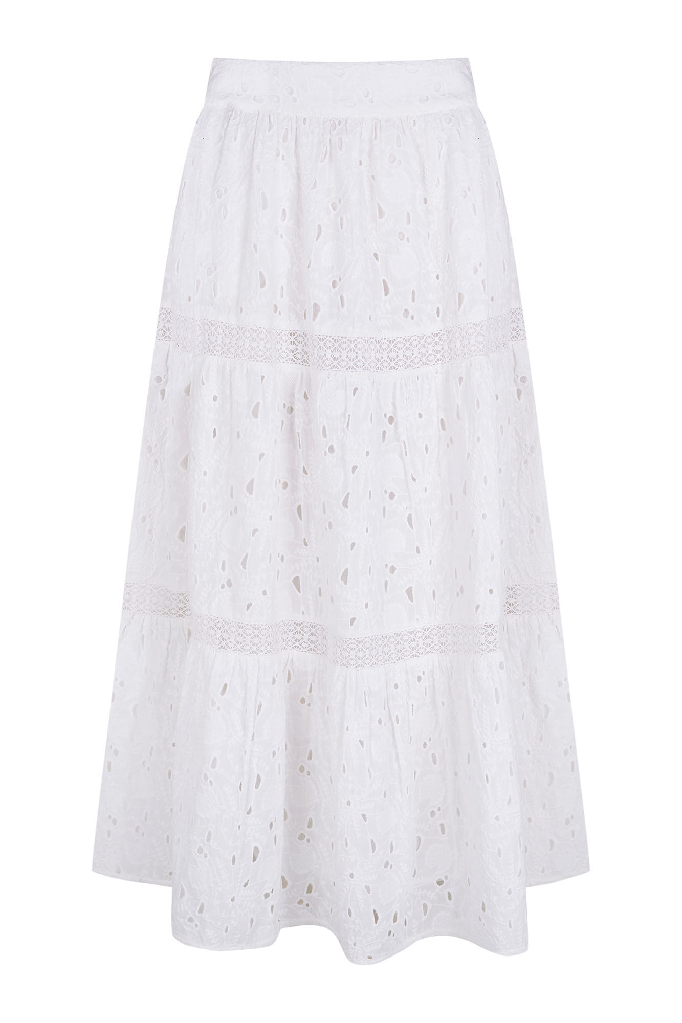 Pedro del Hierro Falda larga bordada en algod&oacute;n Blanco
