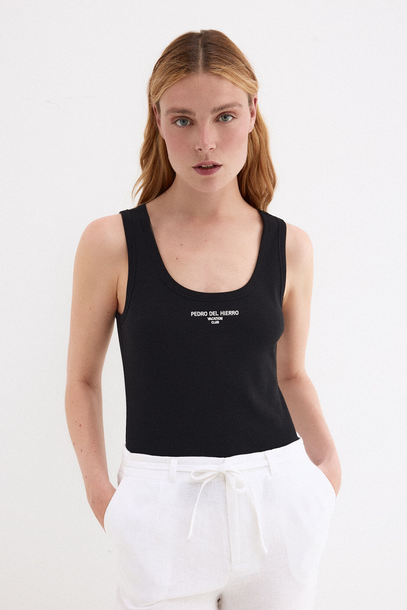 Pedro del Hierro Camiseta rib tirantes Negro