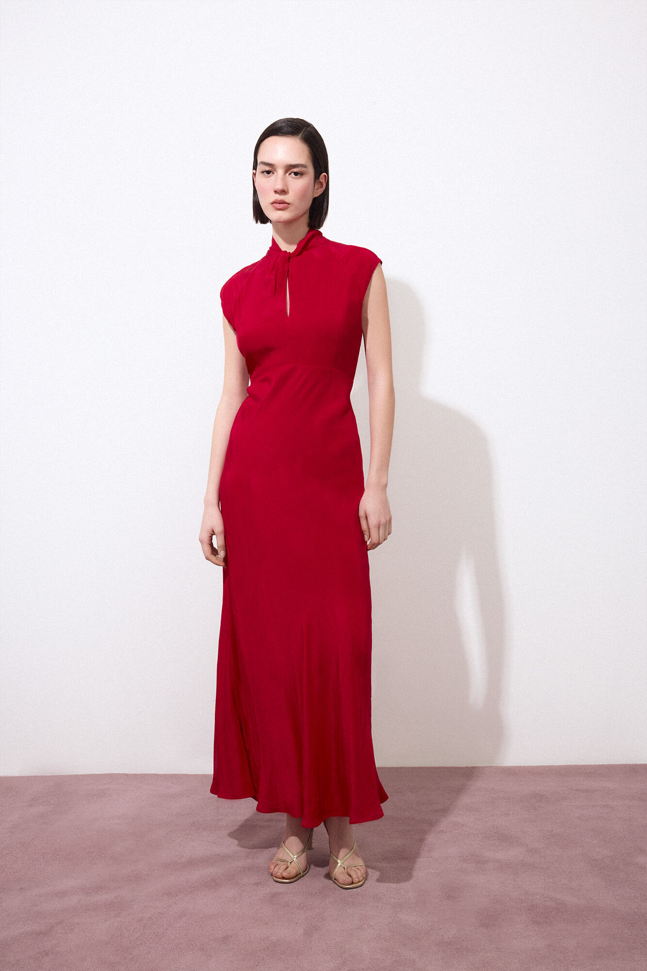 Pedro del Hierro Vestido midi con detalle de nudo en el escote Rojo