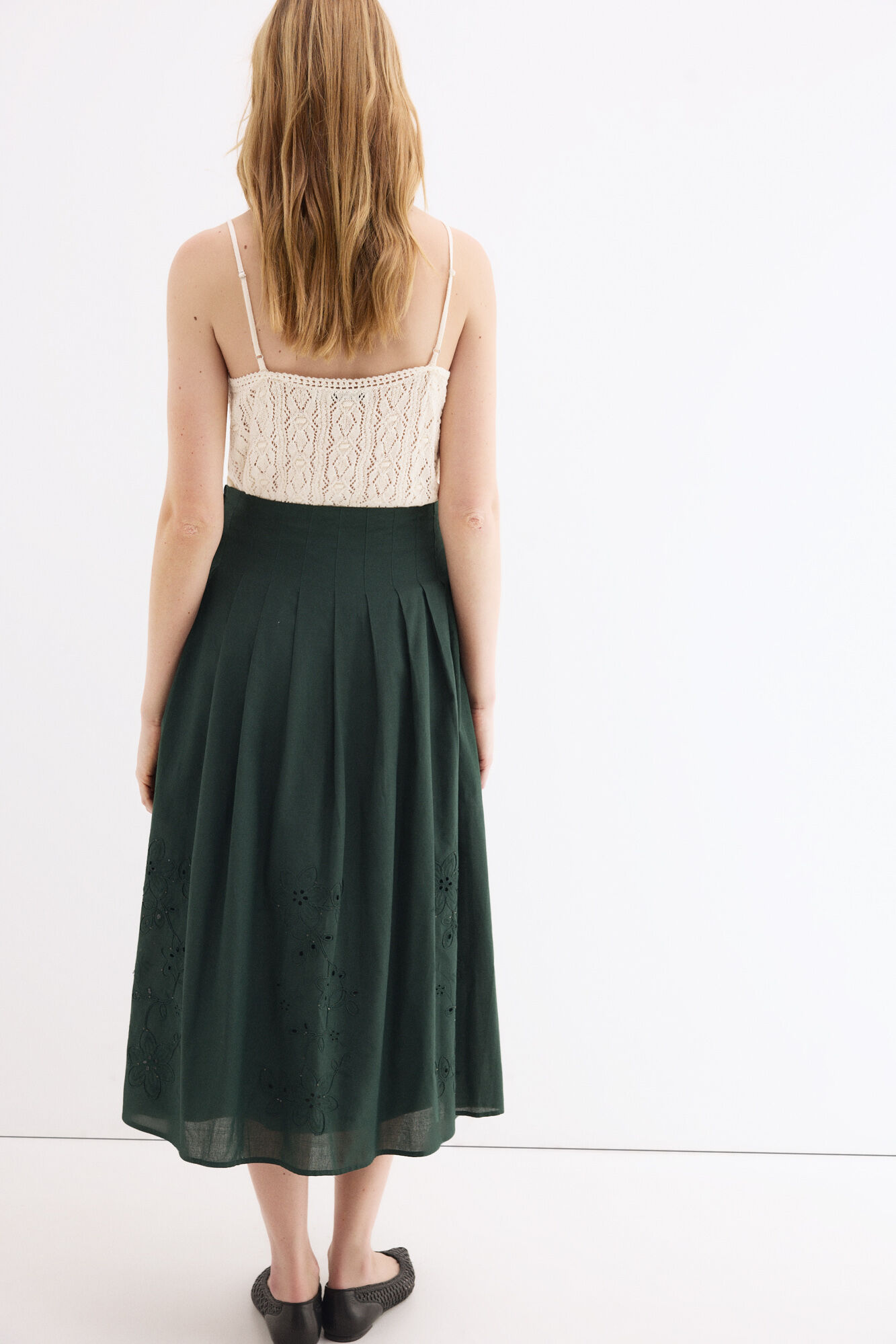 Pedro del Hierro Falda algod&oacute;n bordados Verde