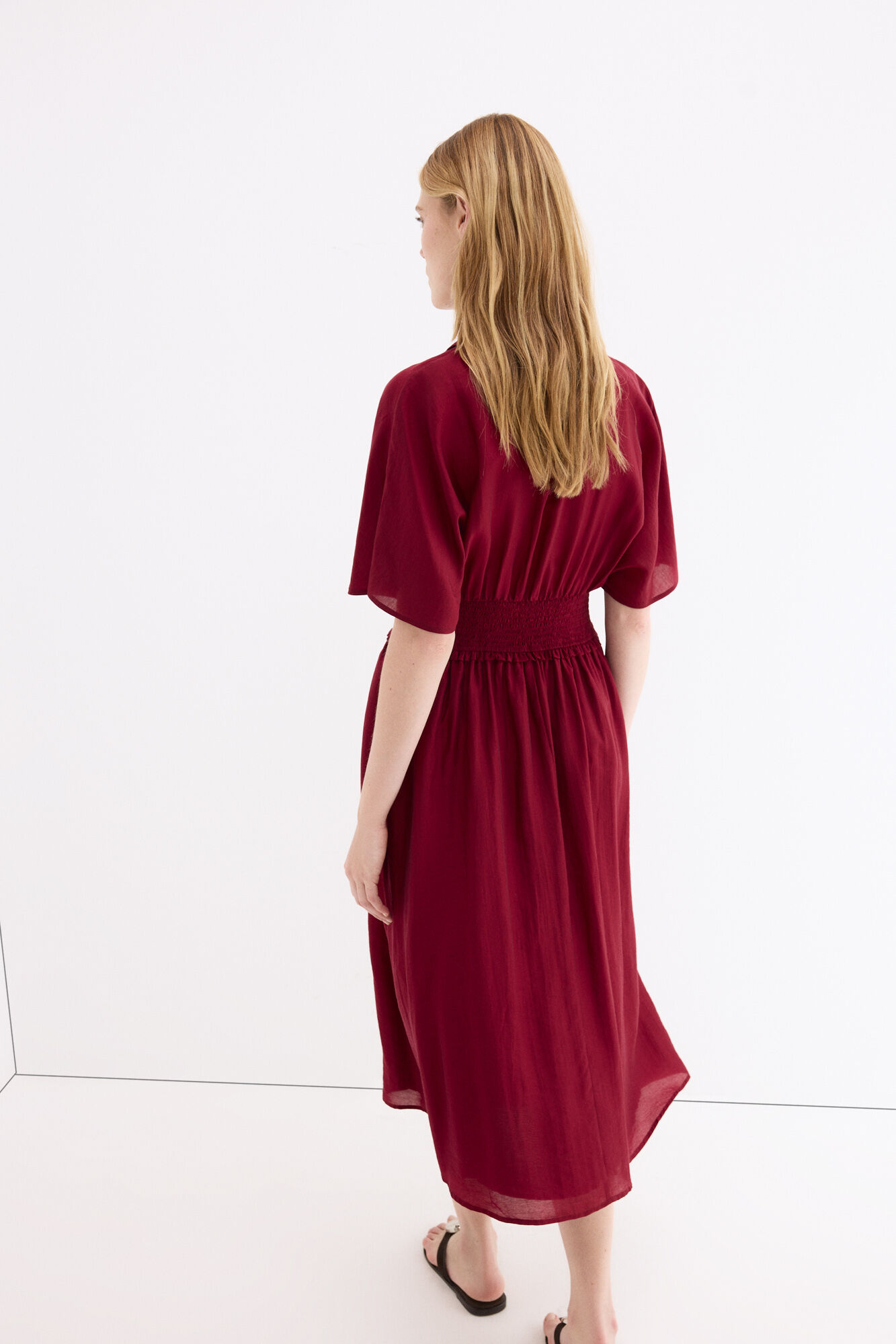 Pedro del Hierro Vestido midi con frunces en la cintura Burdeos