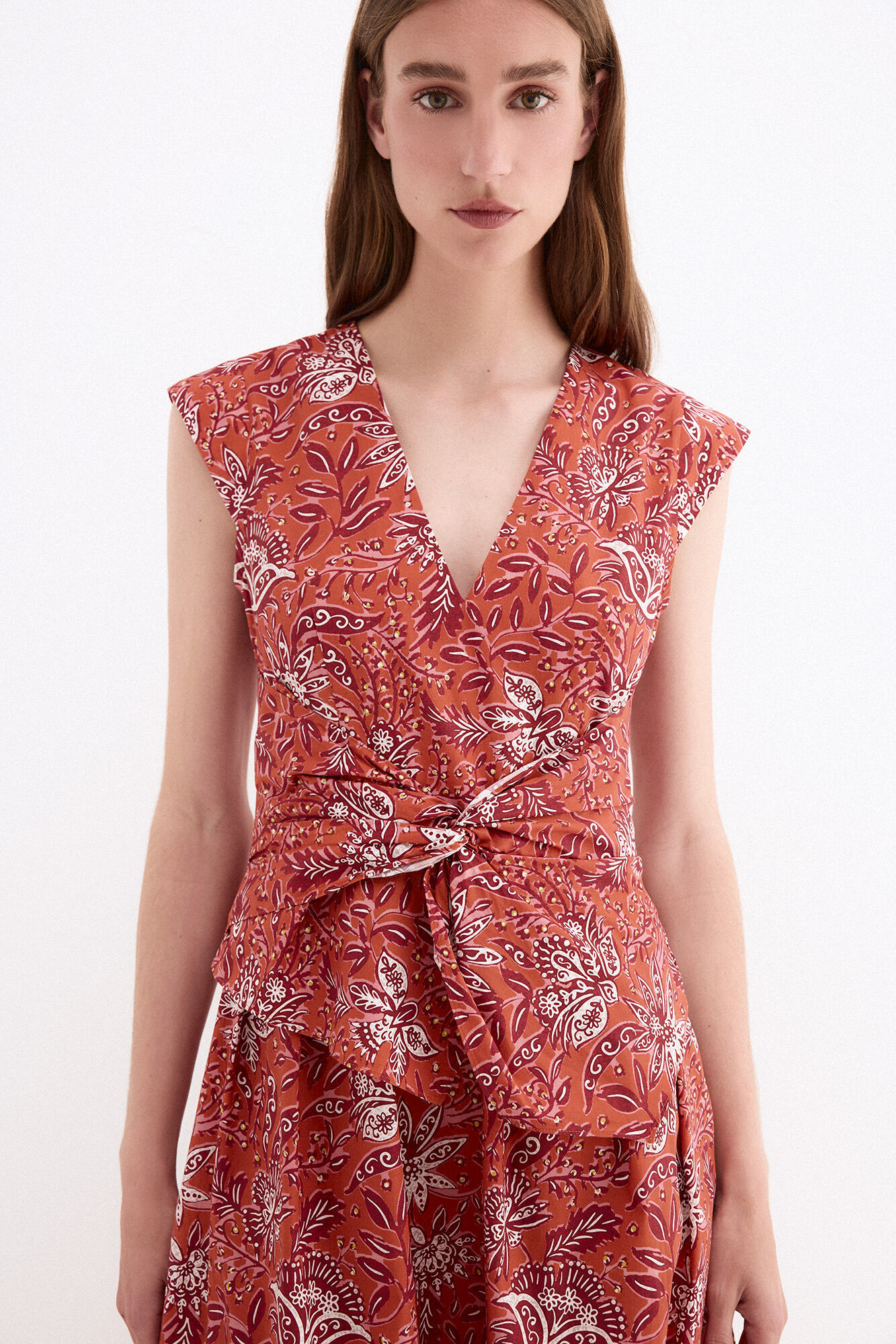 Pedro del Hierro Vestido estampado con lazo en la cintura