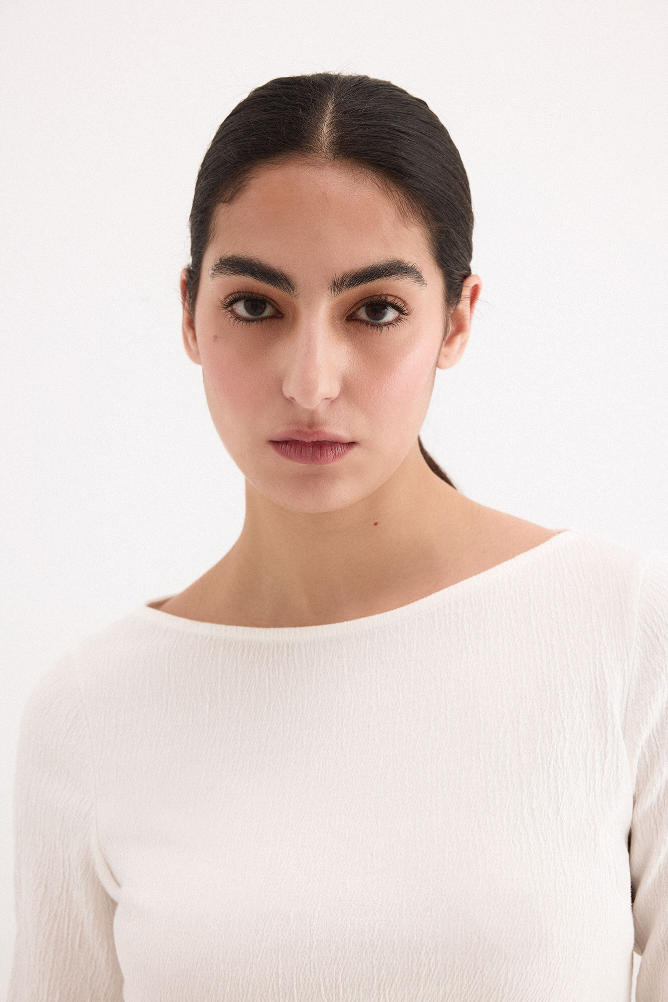 Pedro del Hierro Top arrugadito de cuello barco Blanco