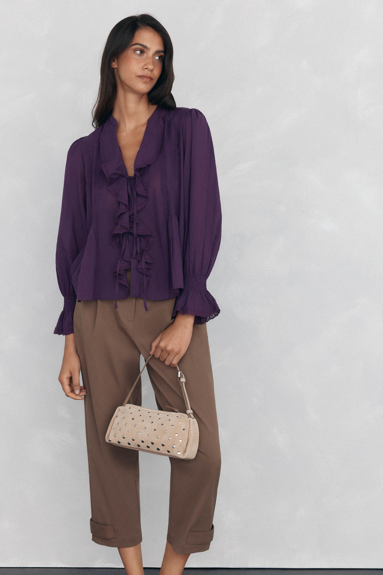 Pedro del Hierro Blusa rom&aacute;ntica con volante Morado