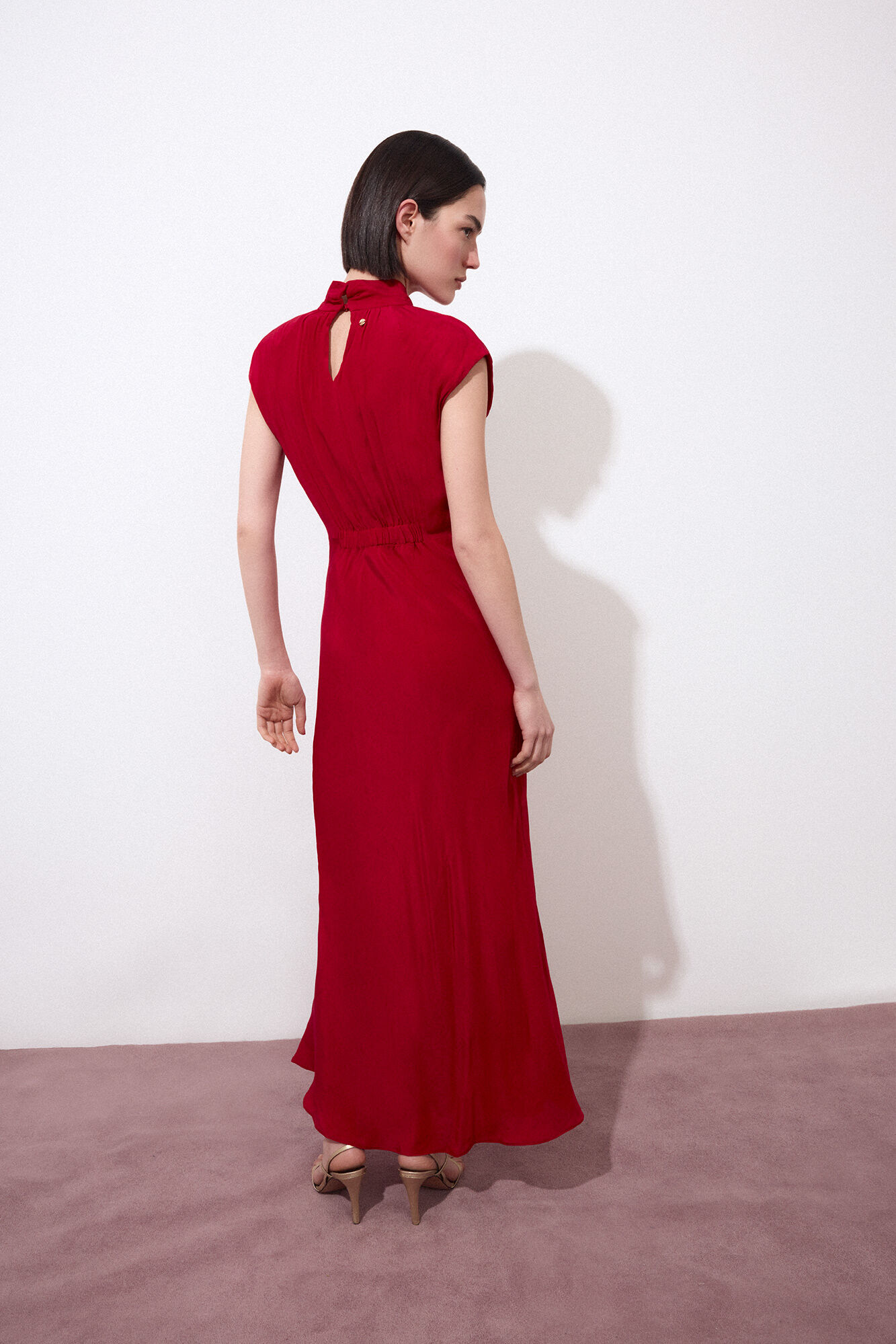 Pedro del Hierro Vestido midi con detalle de nudo en el escote Rojo
