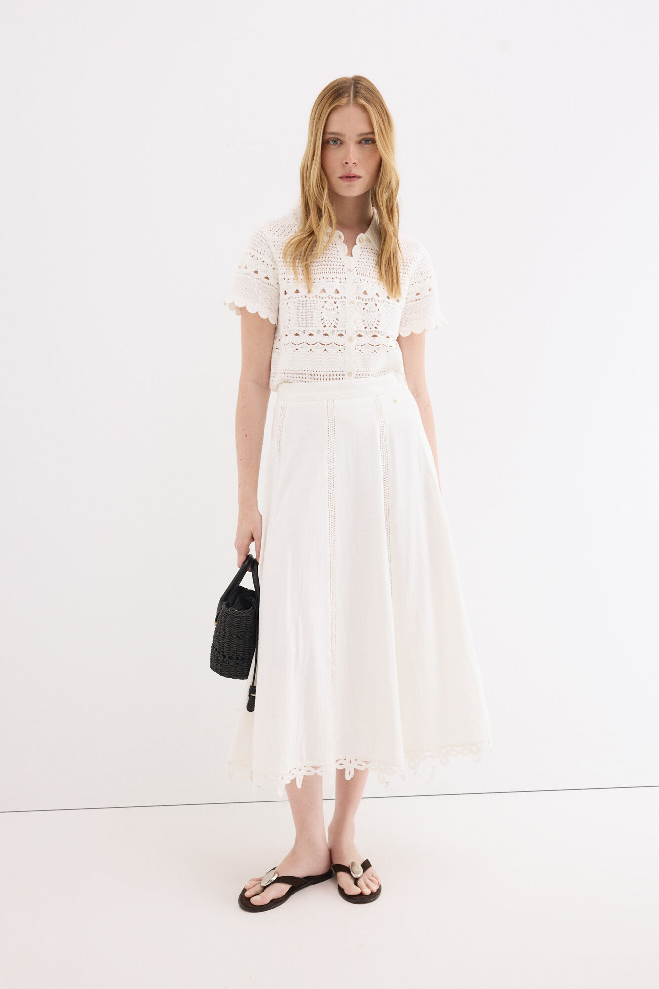 Pedro del Hierro Falda midi detalle crochet Blanco