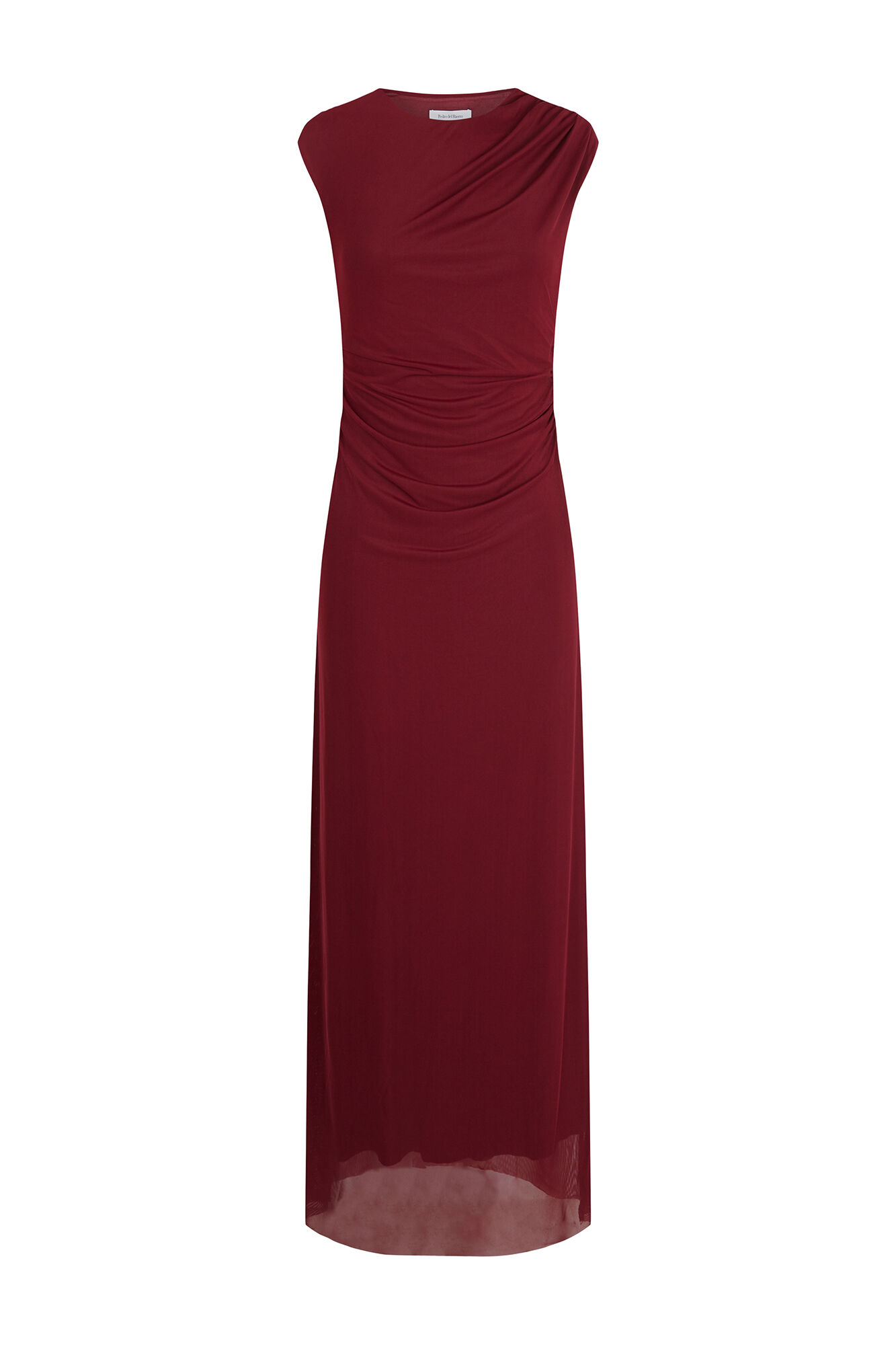 Pedro del Hierro Vestido midi recto de tul con frunces Burdeos
