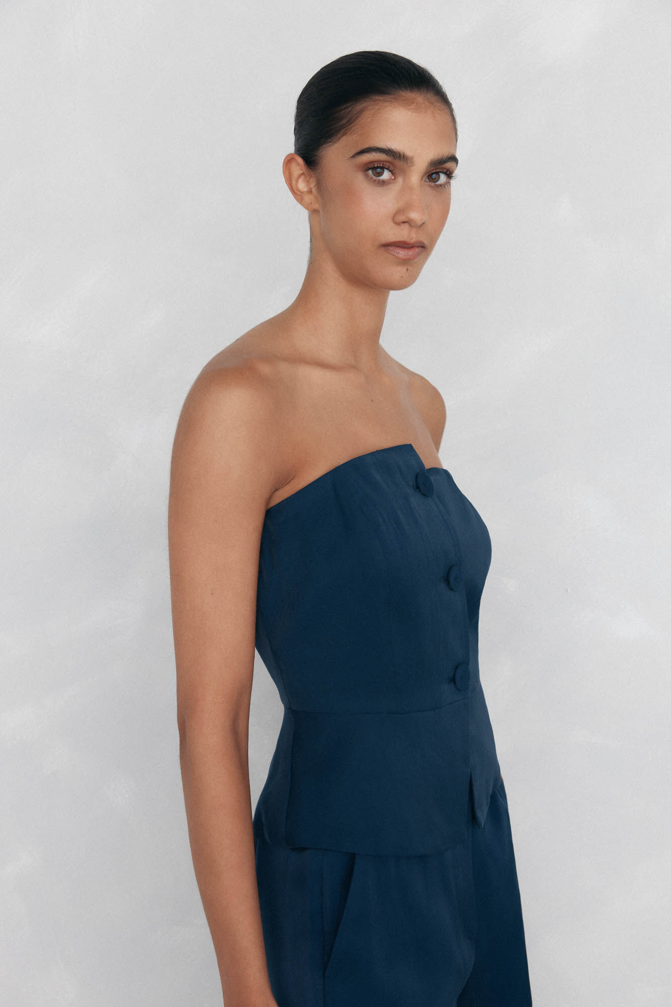 Pedro del Hierro Top liso strapless Azul