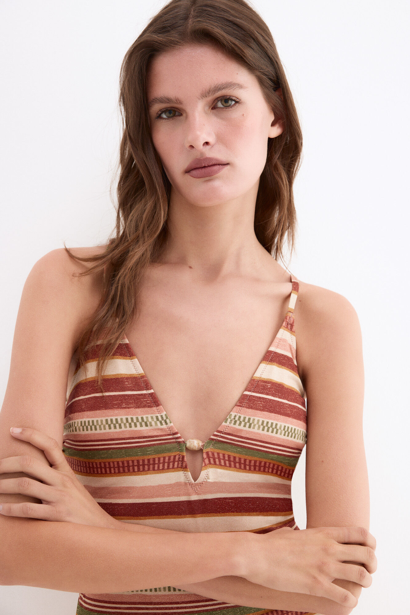 Pedro del Hierro Ba&ntilde;ador estampado rayas Naranja