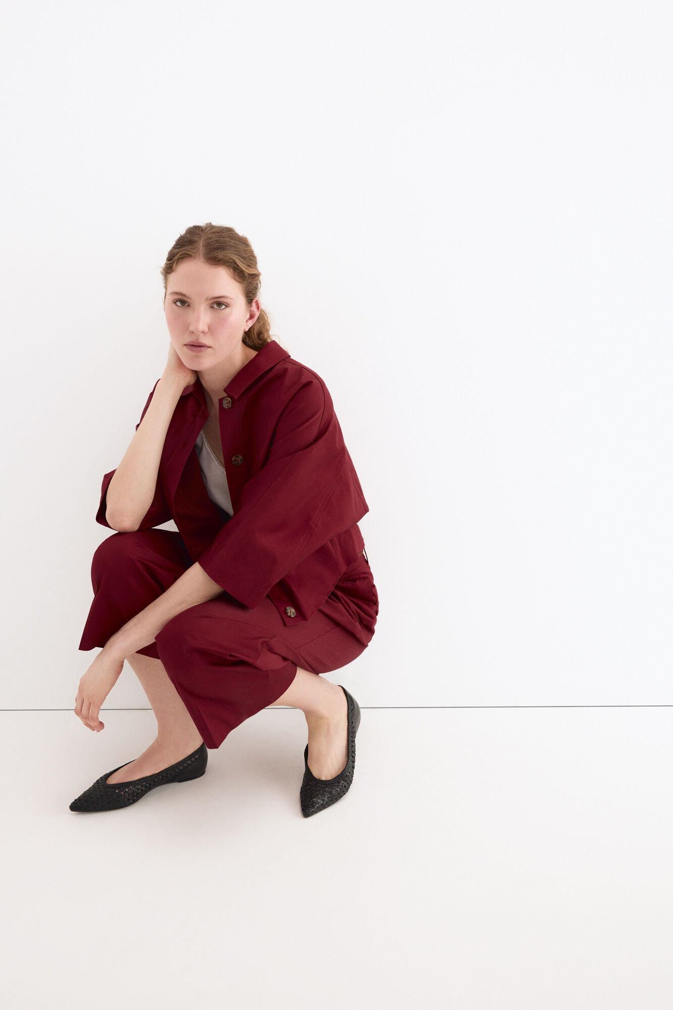 Pedro del Hierro Pantalones wide leg classic Burdeos