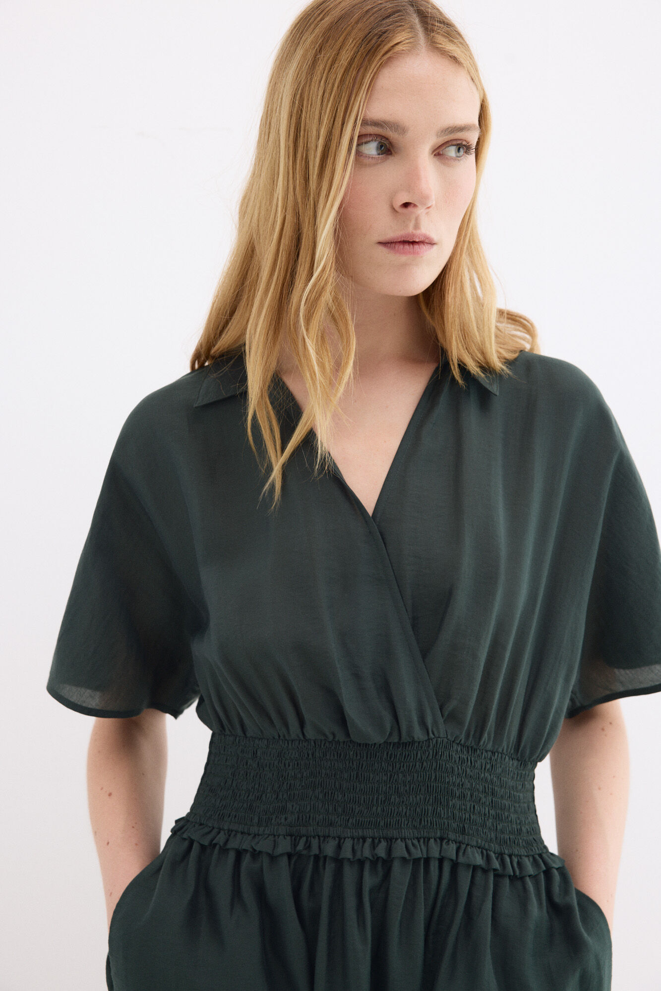 Pedro del Hierro Vestido midi con frunces en la cintura Verde