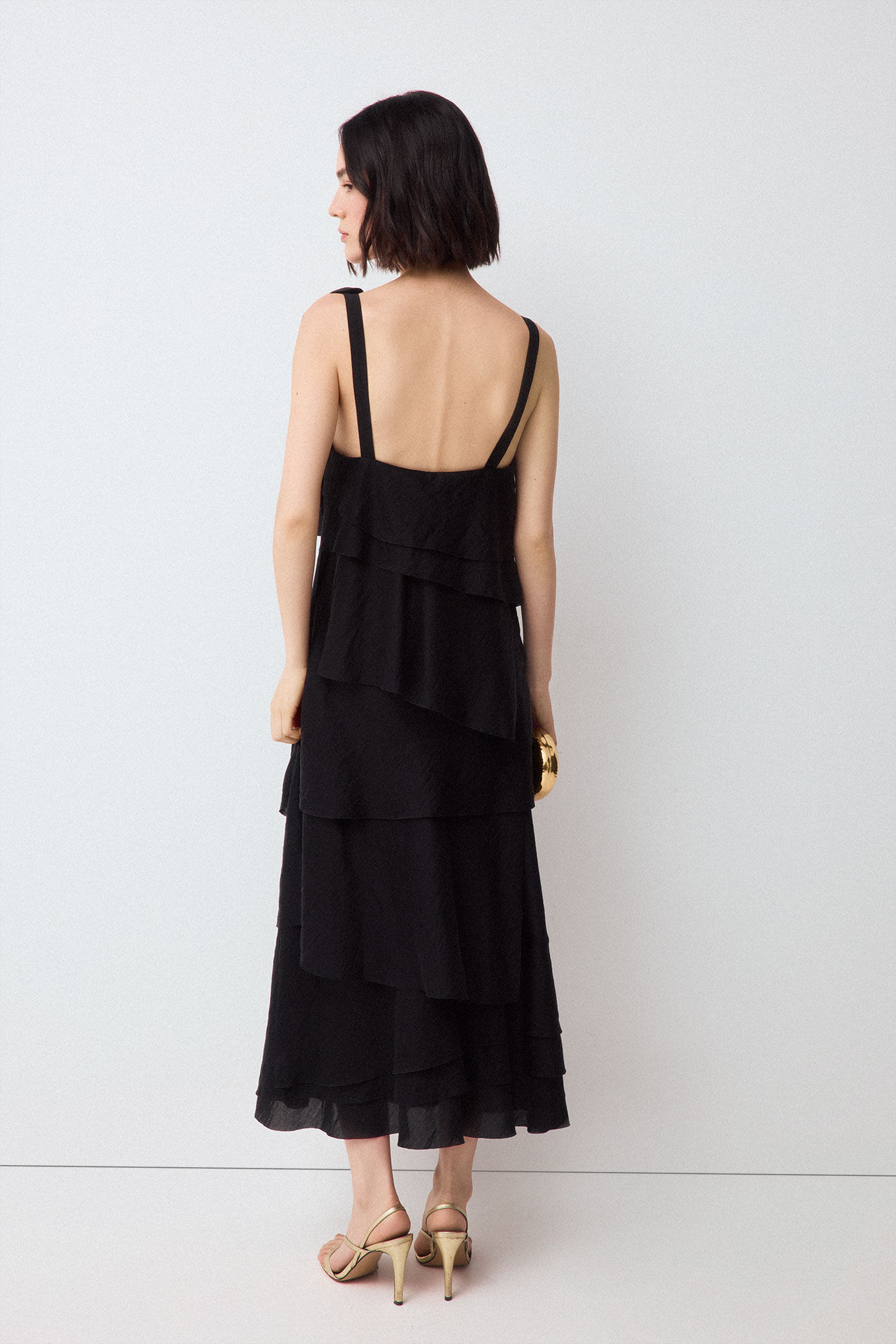 Pedro del Hierro Vestido de flores con volantes Negro