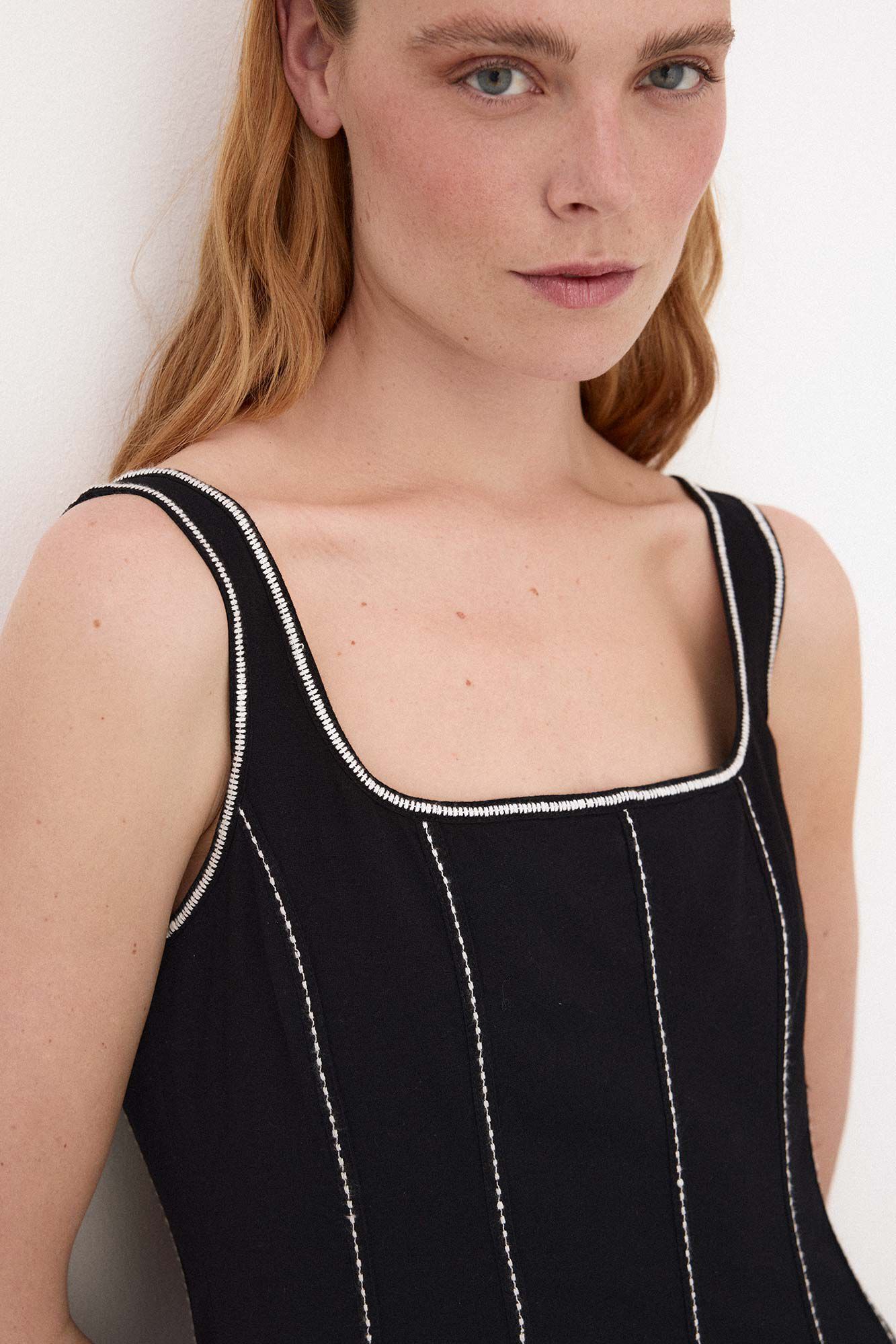 Pedro del Hierro Vestido midi contrastes Negro