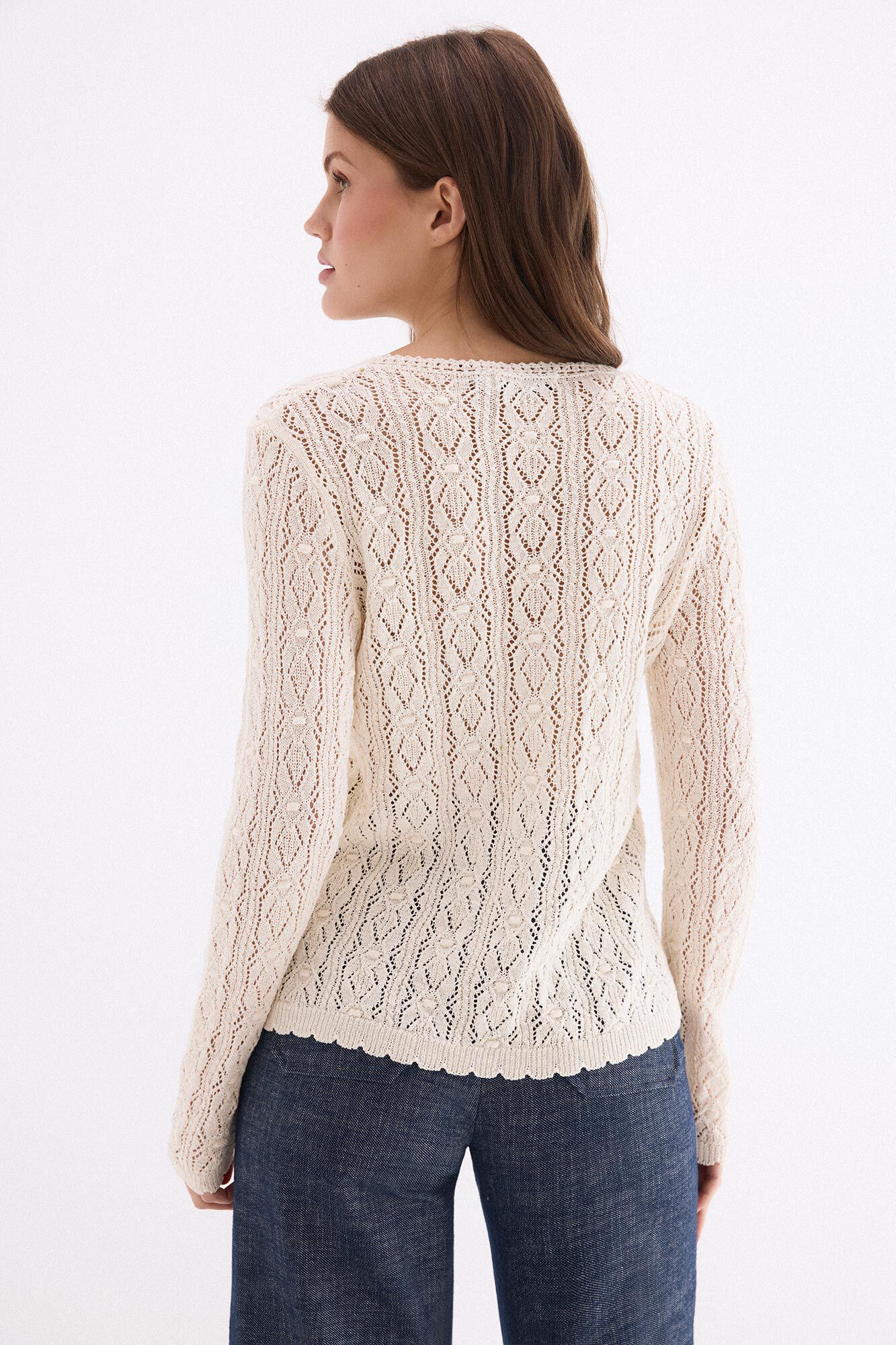 Pedro del Hierro Chaqueta fantas&iacute;a calada con terminaciones en crochet Crudo