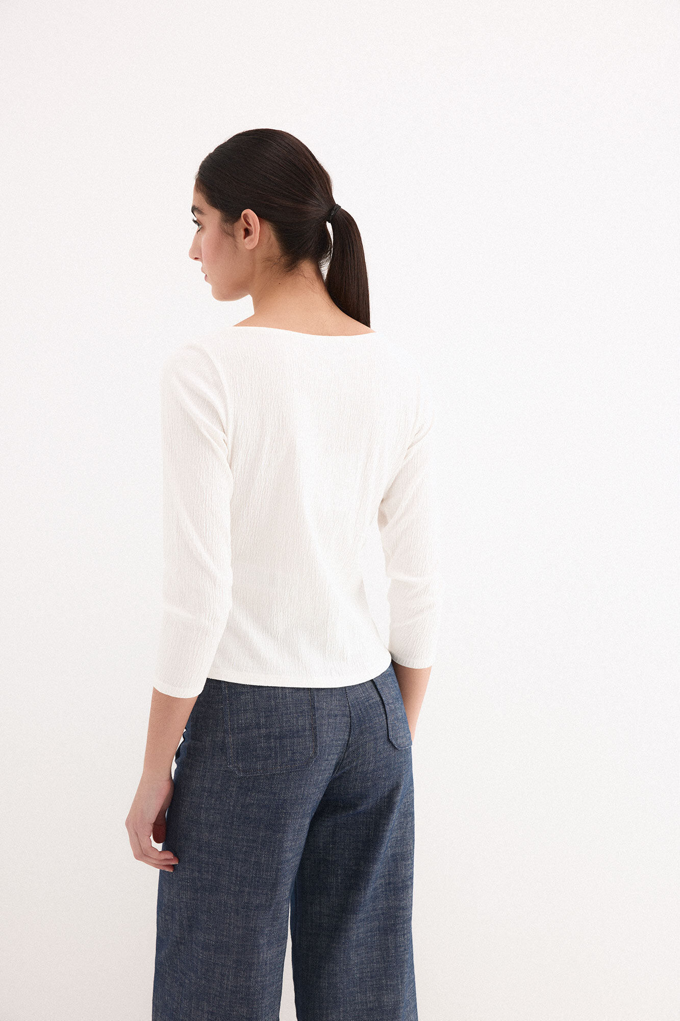 Pedro del Hierro Top arrugadito de cuello barco Blanco