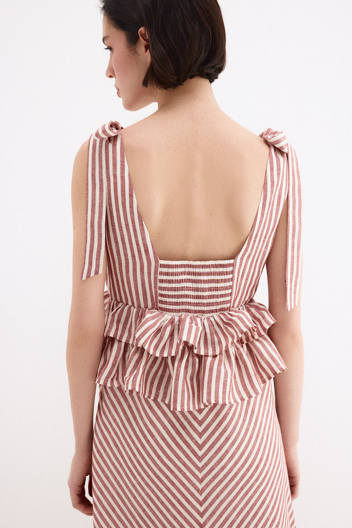 Pedro del Hierro Vestido largo de lino con detalle de lazos Rosa