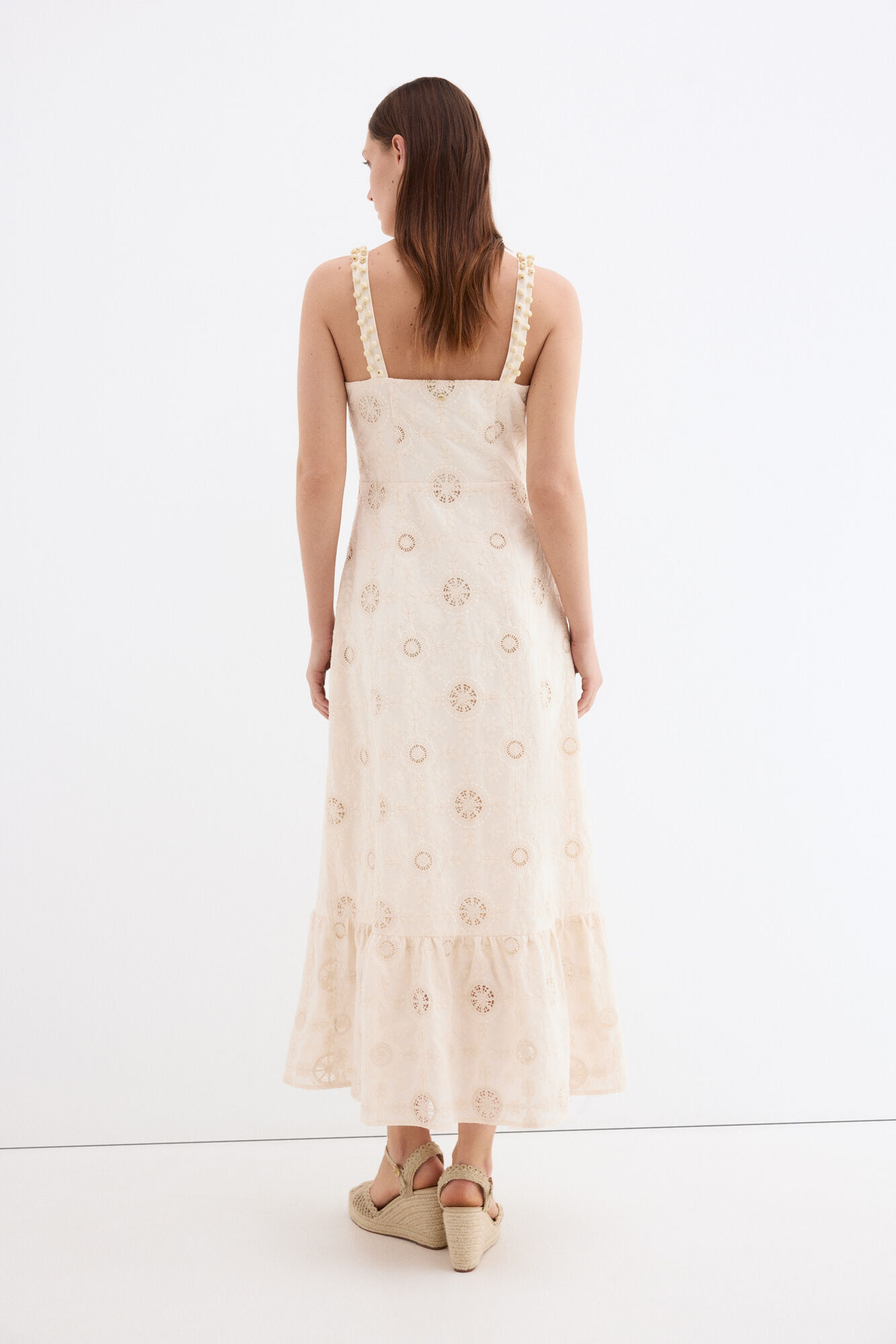 Pedro del Hierro Vestido largo algod&oacute;n con bordados Crudo