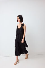 Pedro del Hierro Vestido de flores con volantes Negro