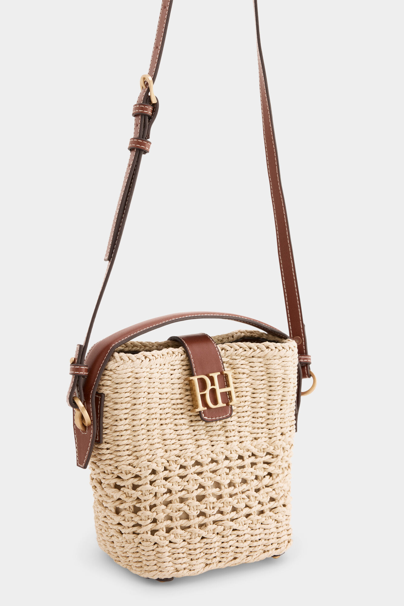 Pedro del Hierro Bolsa cubo con logo efecto rafia Crudo