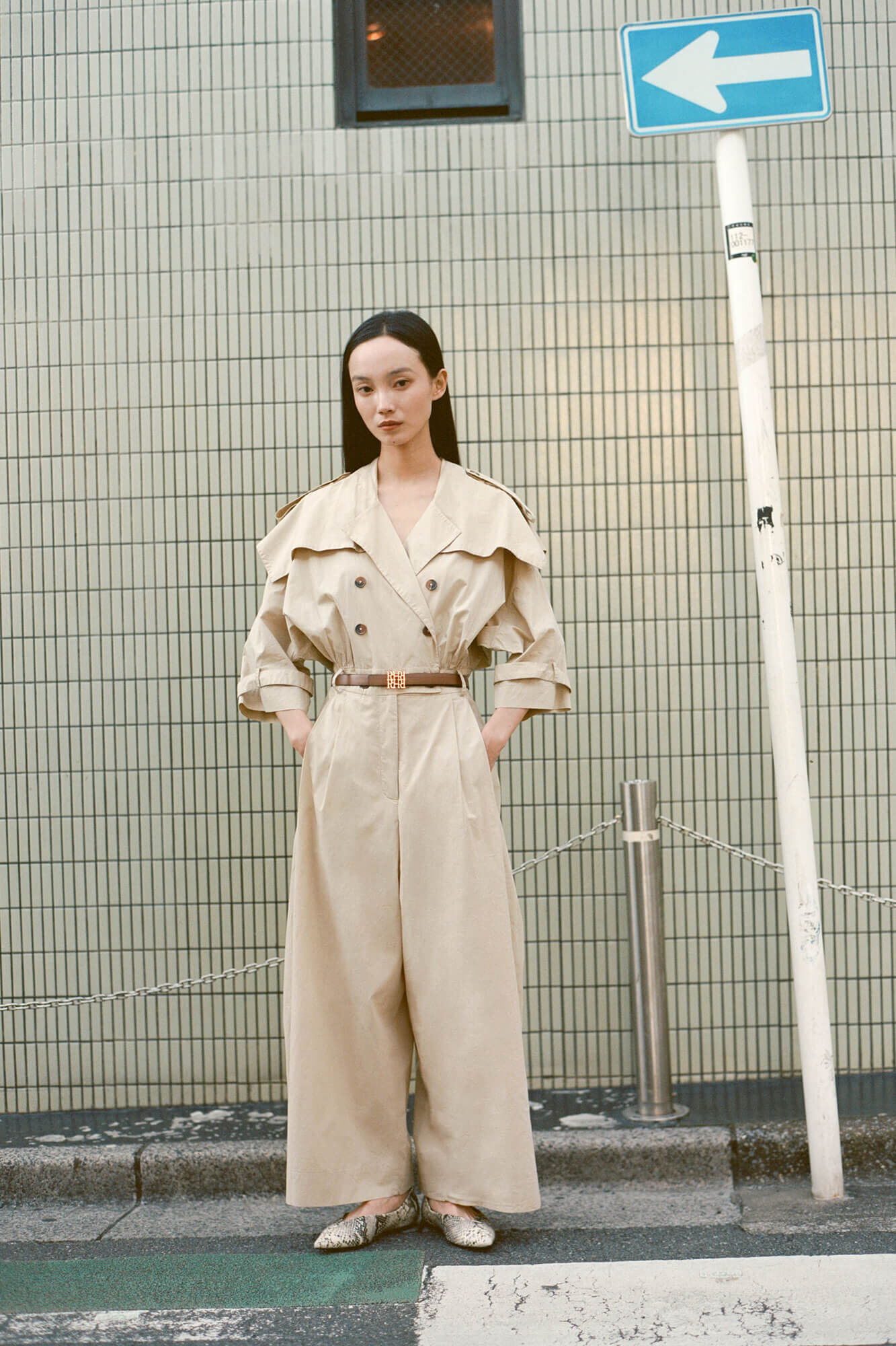 Pedro del Hierro Jumpsuit de pata ancha con detalle tipo gabardina en escote