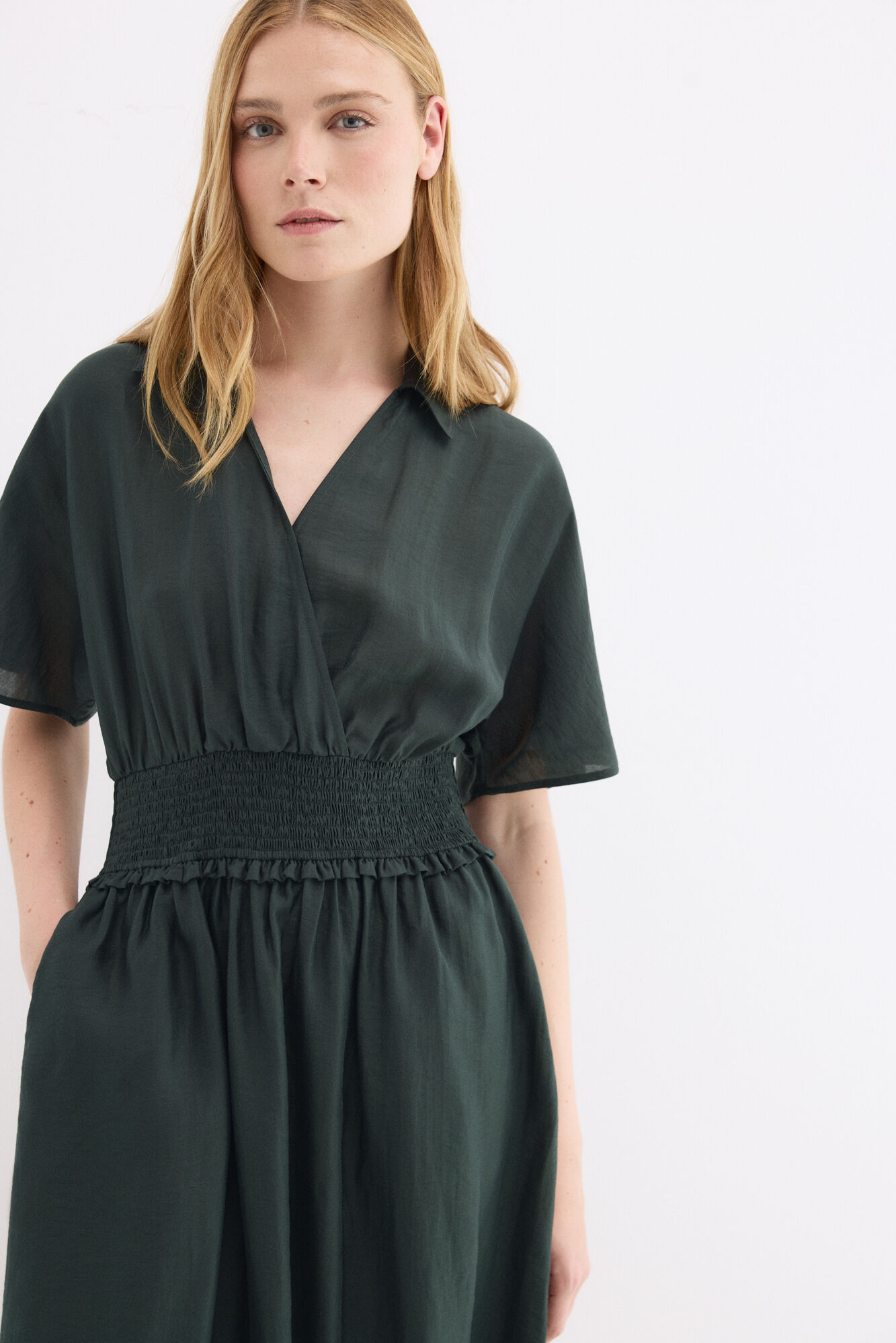 Pedro del Hierro Vestido midi con frunces en la cintura Verde