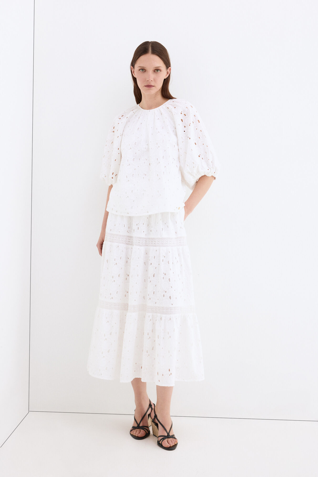 Pedro del Hierro Top manga al codo calado Blanco