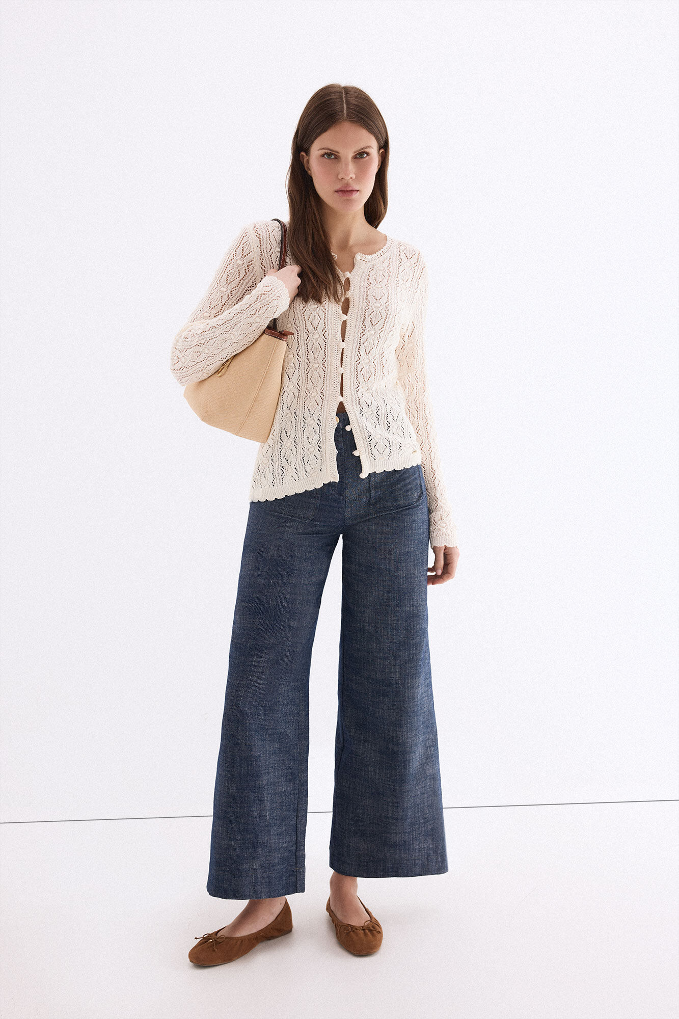 Pedro del Hierro Chaqueta fantas&iacute;a calada con terminaciones en crochet Crudo