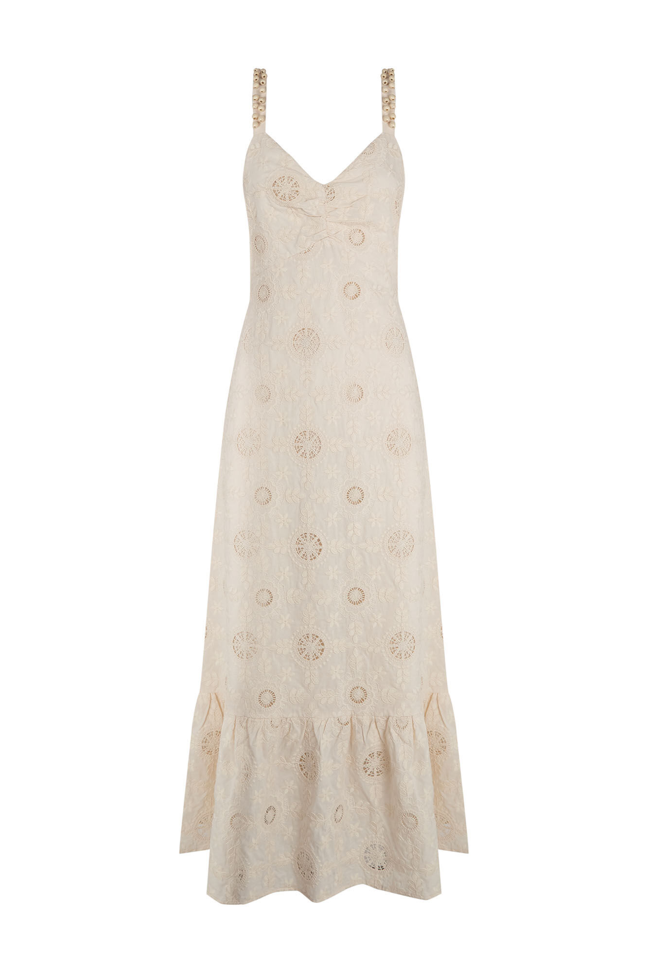 Pedro del Hierro Vestido largo algod&oacute;n con bordados Crudo
