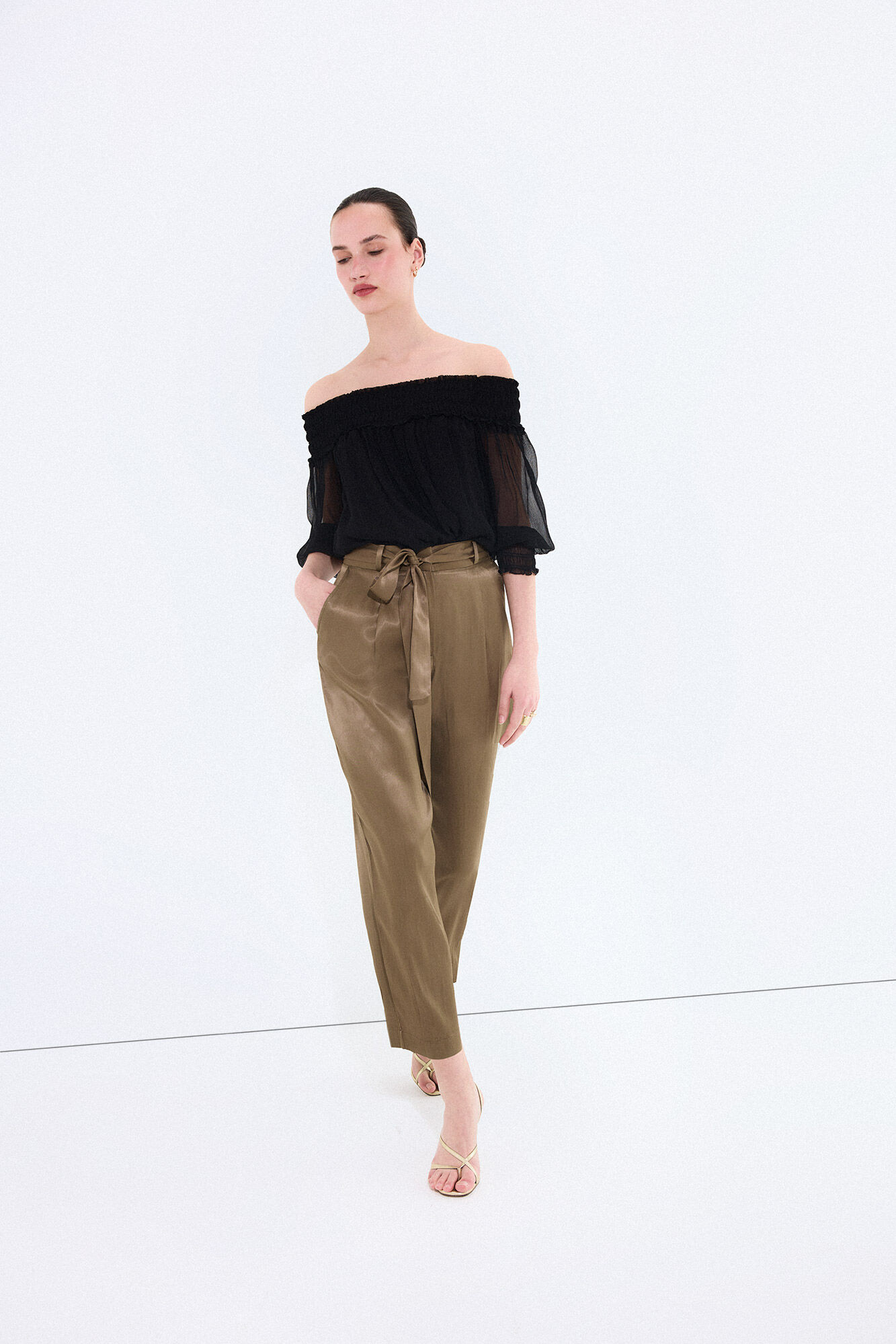 Pedro del Hierro Pantal&oacute;n satinado verde