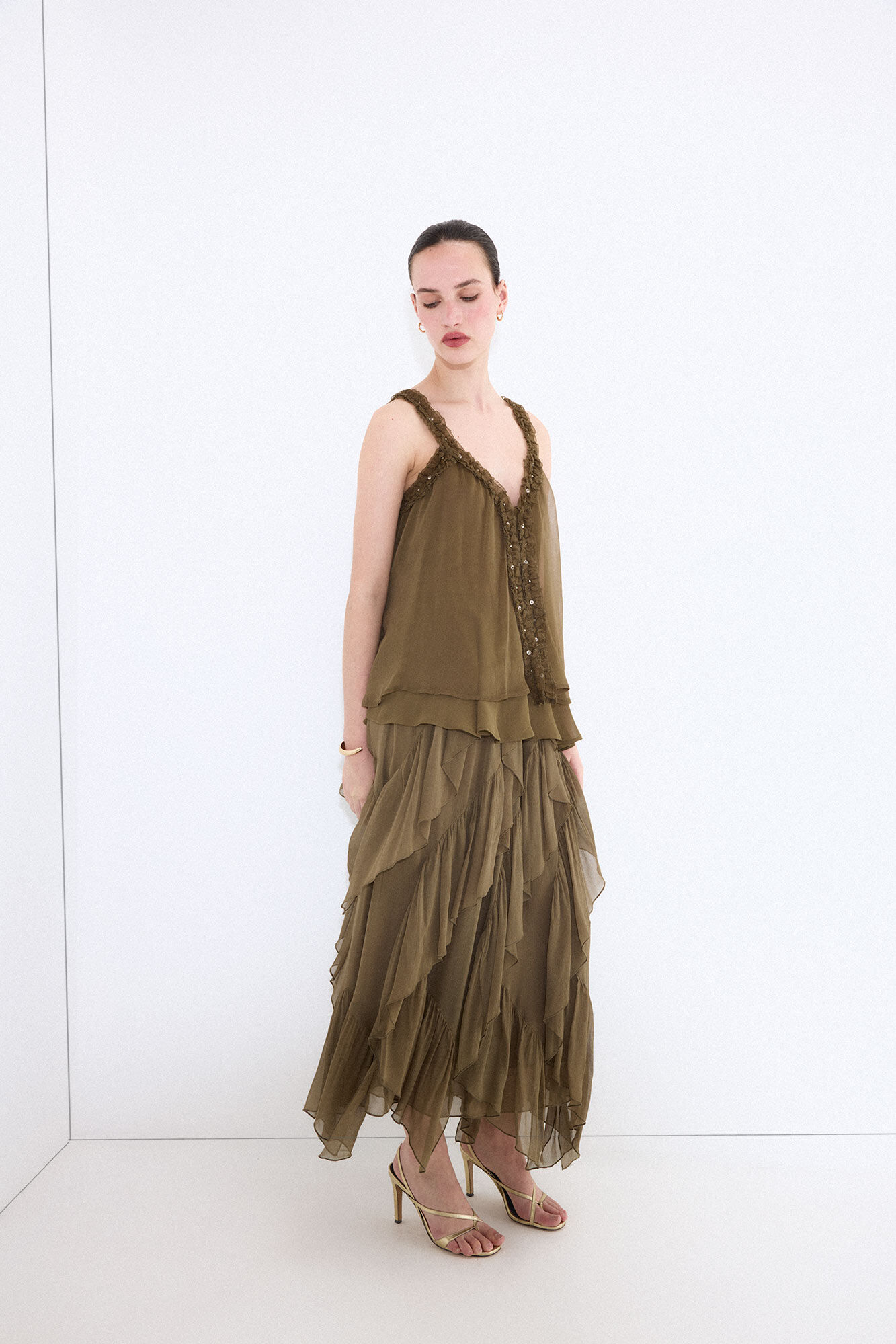 Pedro del Hierro Top tirantes volantes Verde