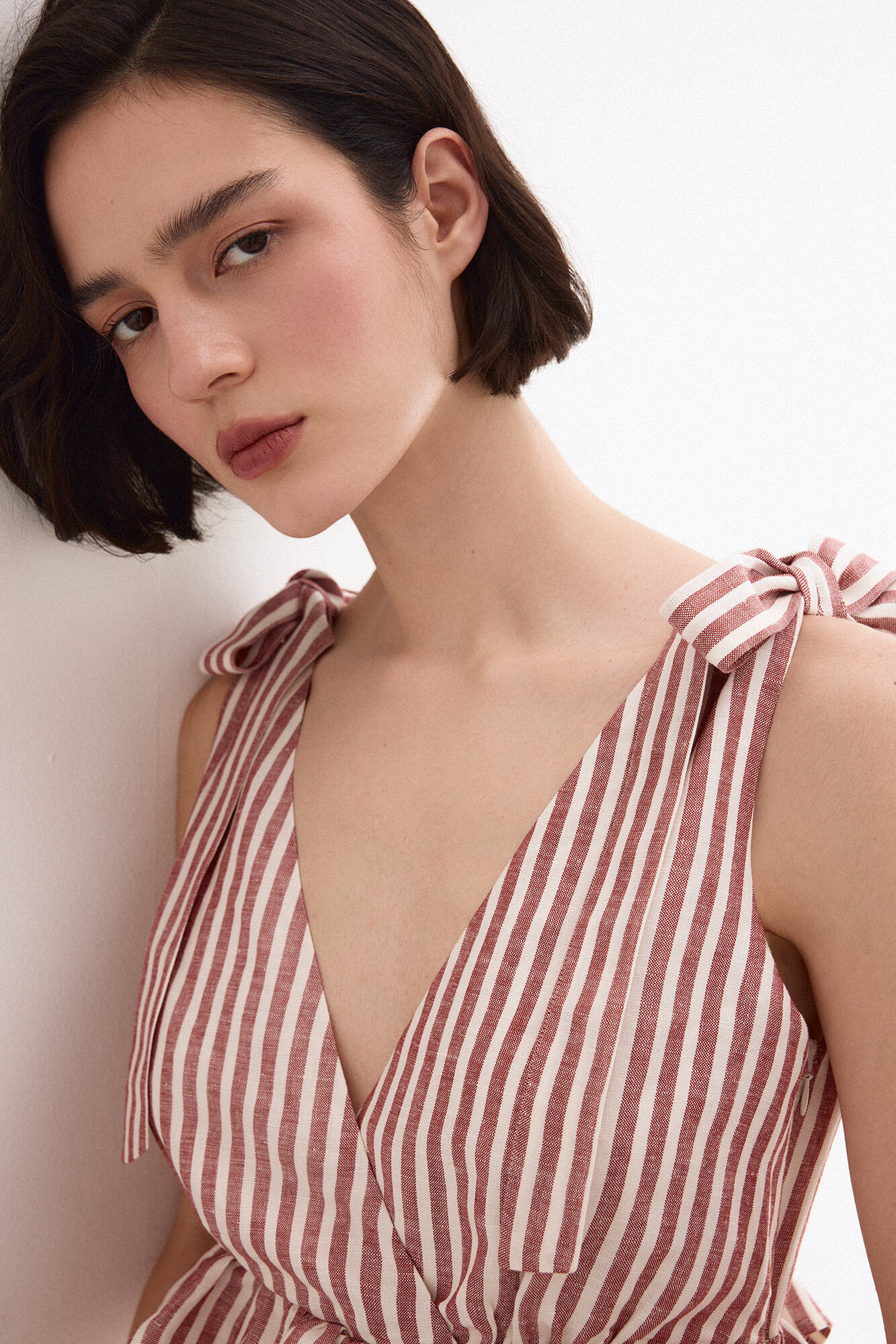 Pedro del Hierro Vestido largo de lino con detalle de lazos Rosa