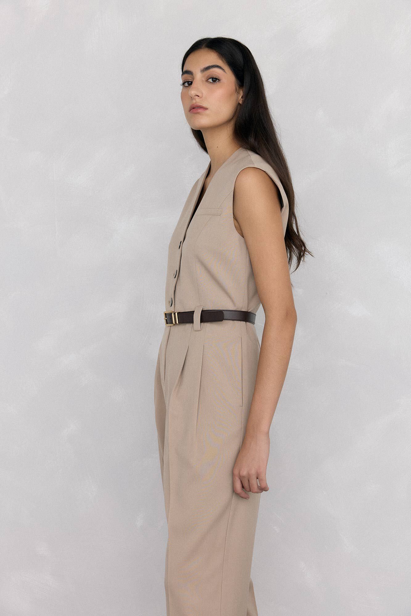 Pedro del Hierro Jumpsuit sastrero con cintur&oacute;n Beige