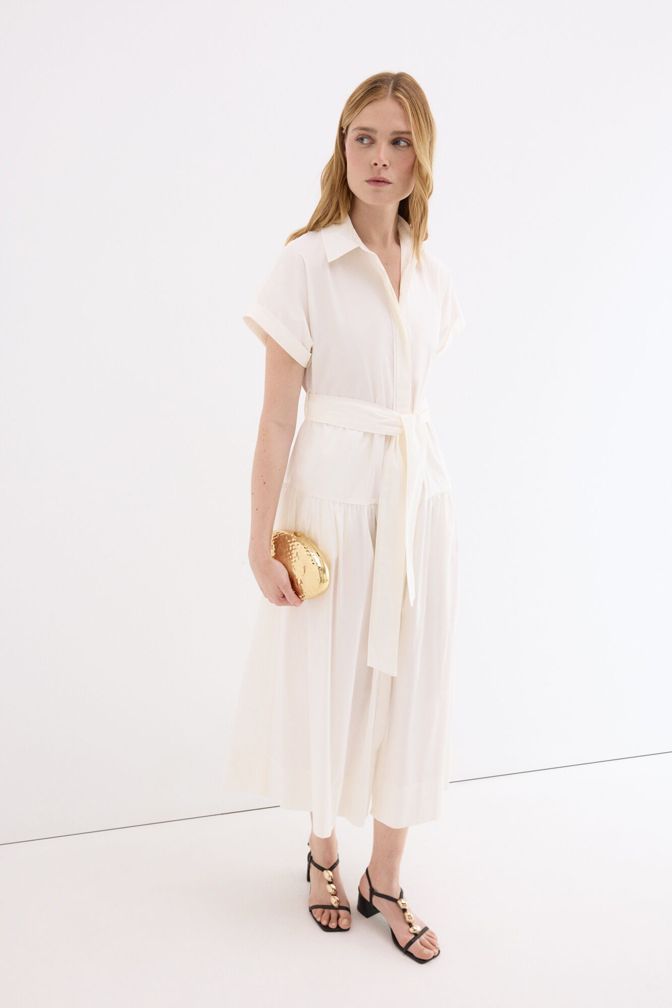 Pedro del Hierro Vestido camisero de popel&iacute;n Crudo