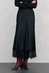 Pedro del Hierro Falda larga satinada con detalles de encaje Negro