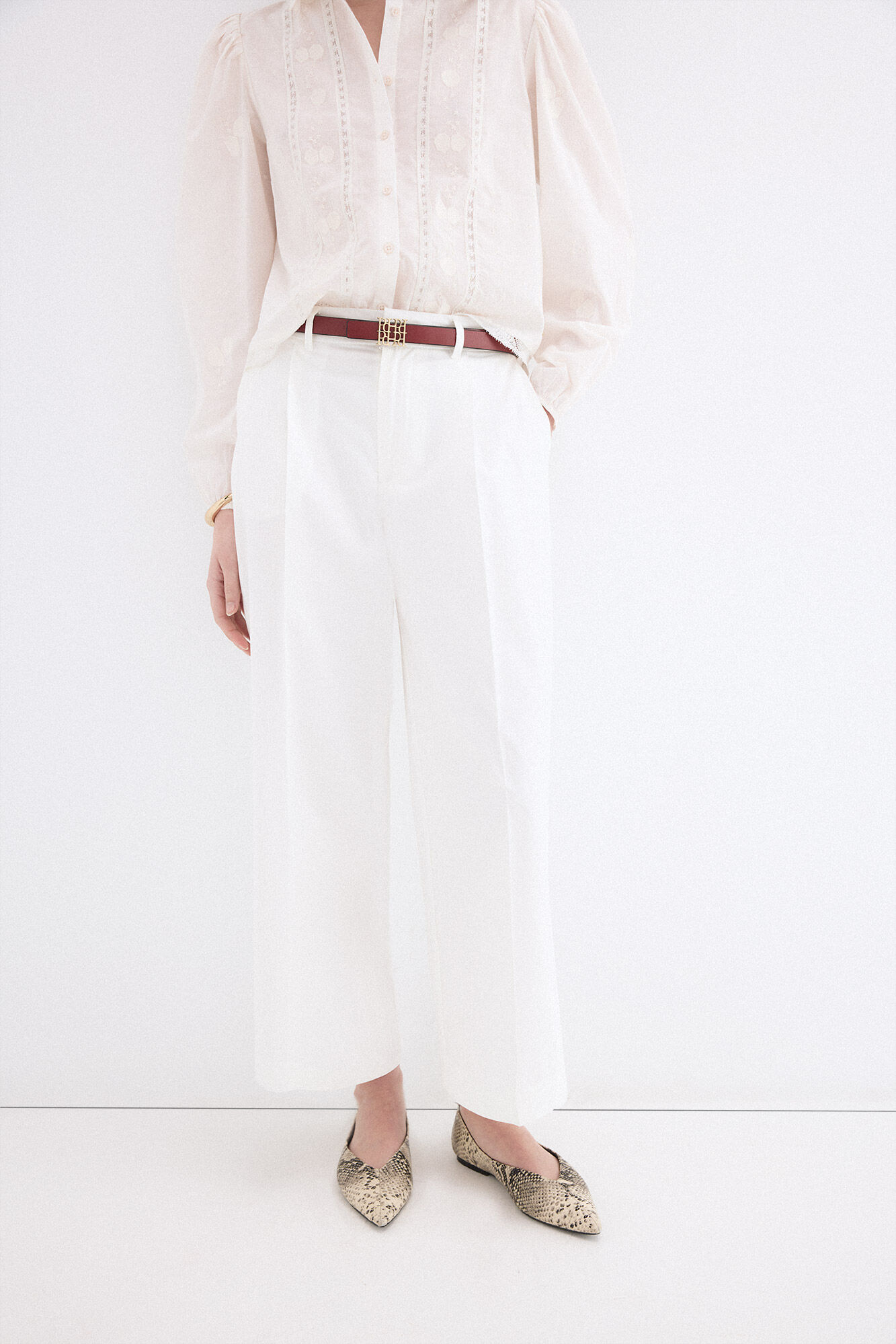 Pedro del Hierro Pantalones wide leg classic Blanco