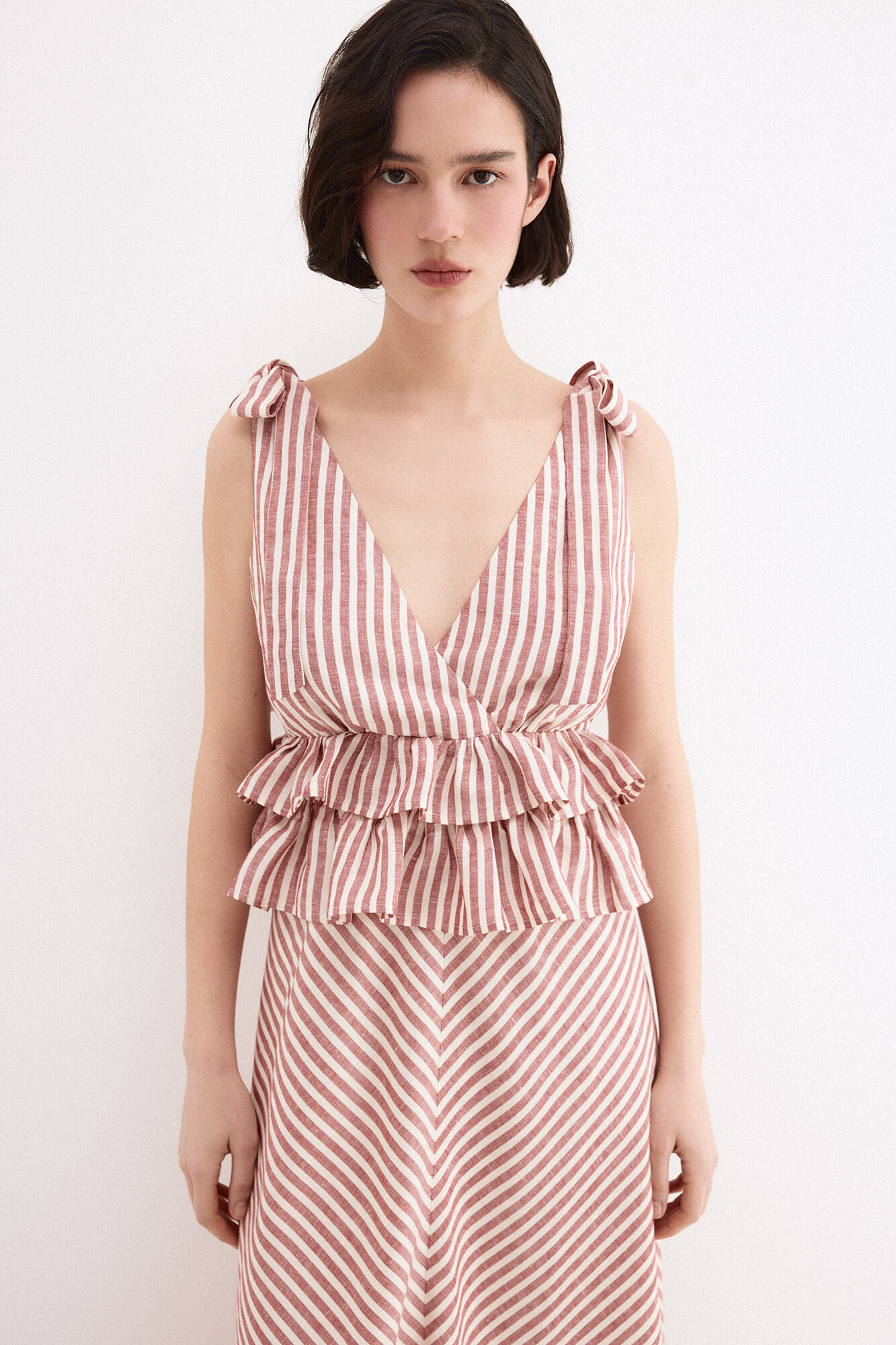 Pedro del Hierro Vestido largo de lino con detalle de lazos Naranja