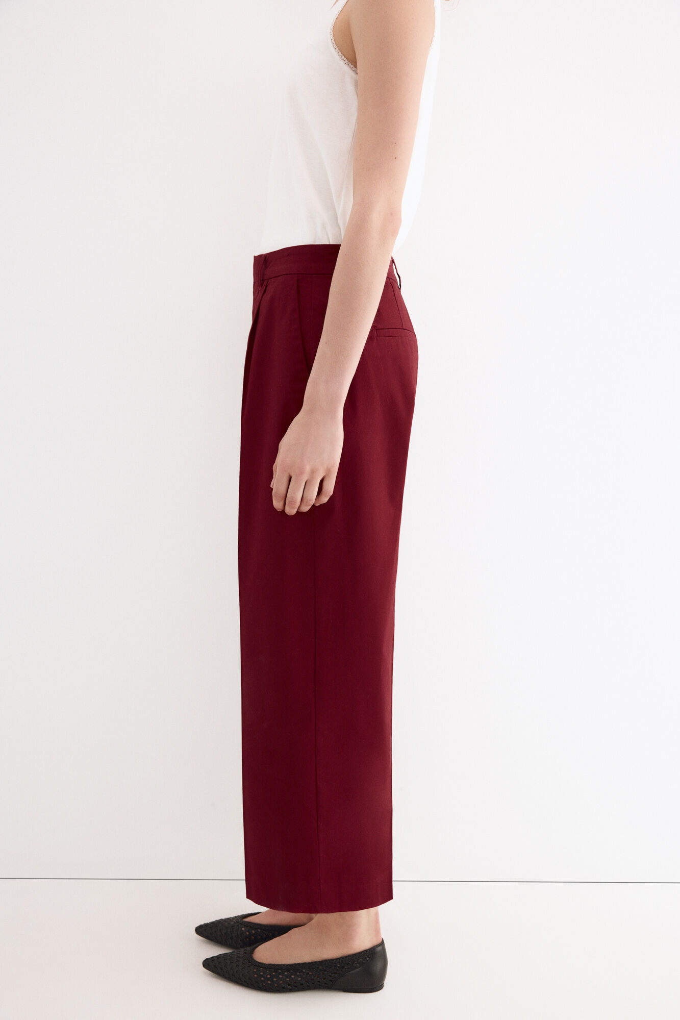 Pedro del Hierro Pantalones wide leg classic Burdeos