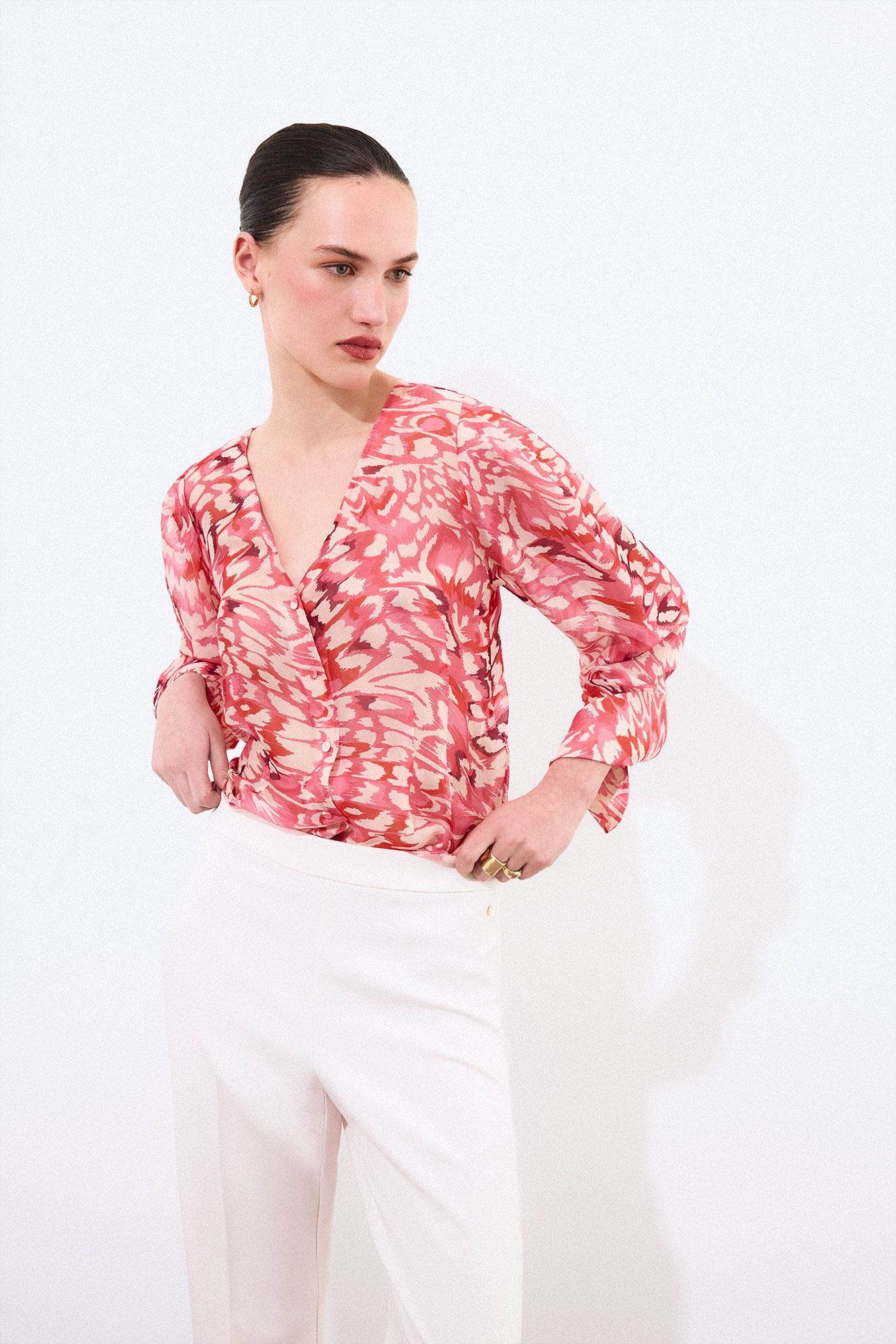 Pedro del Hierro Blusa estampada de seda Rojo